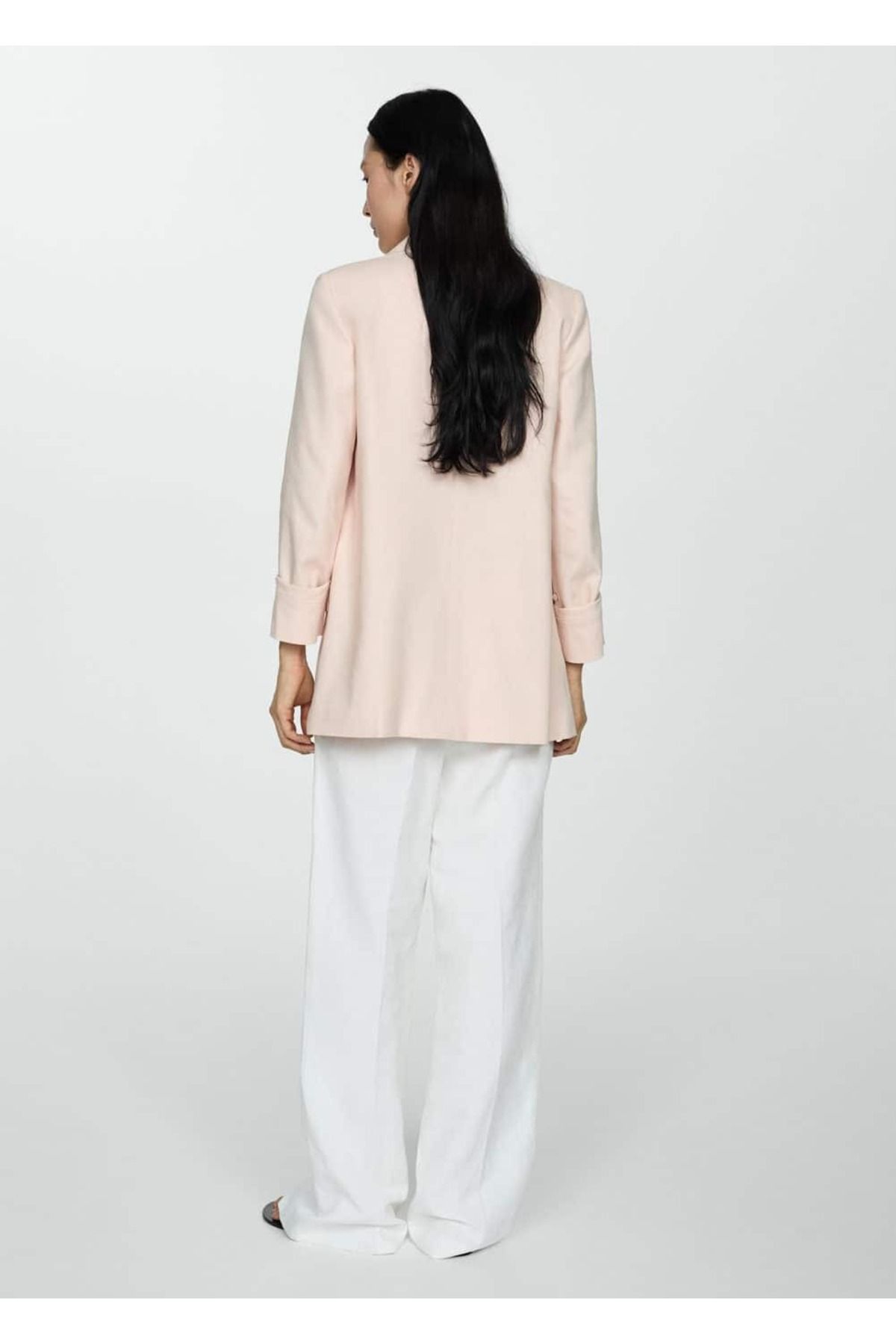 MANGO Woman-Linen Blazer Jacket with Cuffs Button 4