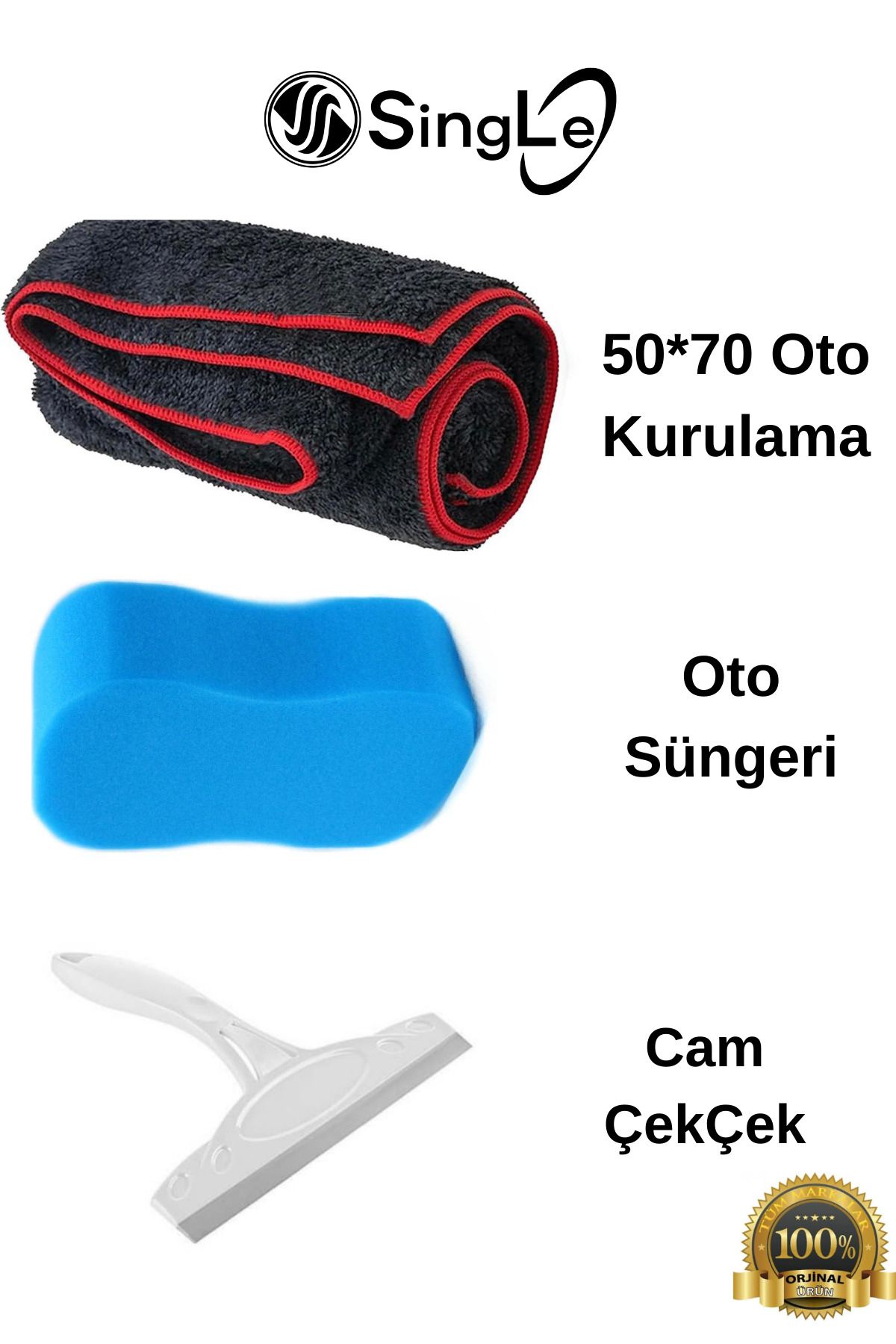 3'lü Araç Yıkama Kurulama Temizlik Seti - Kurulama ( 50X70 CM ) - Cam Çek Çek - Sünger