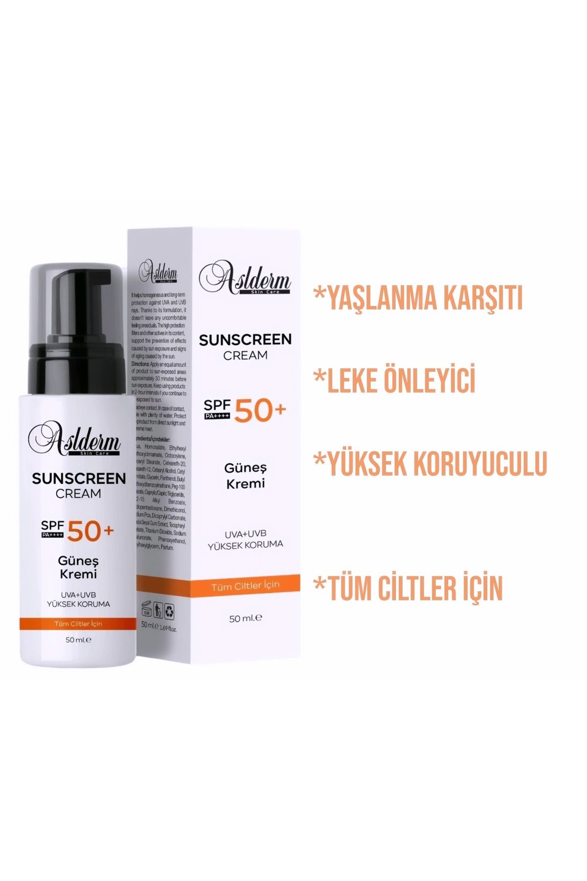 ASLDERM YAŞLANMA VE LEKE KARŞITI GÜNEŞ KREMİ 50 SPF