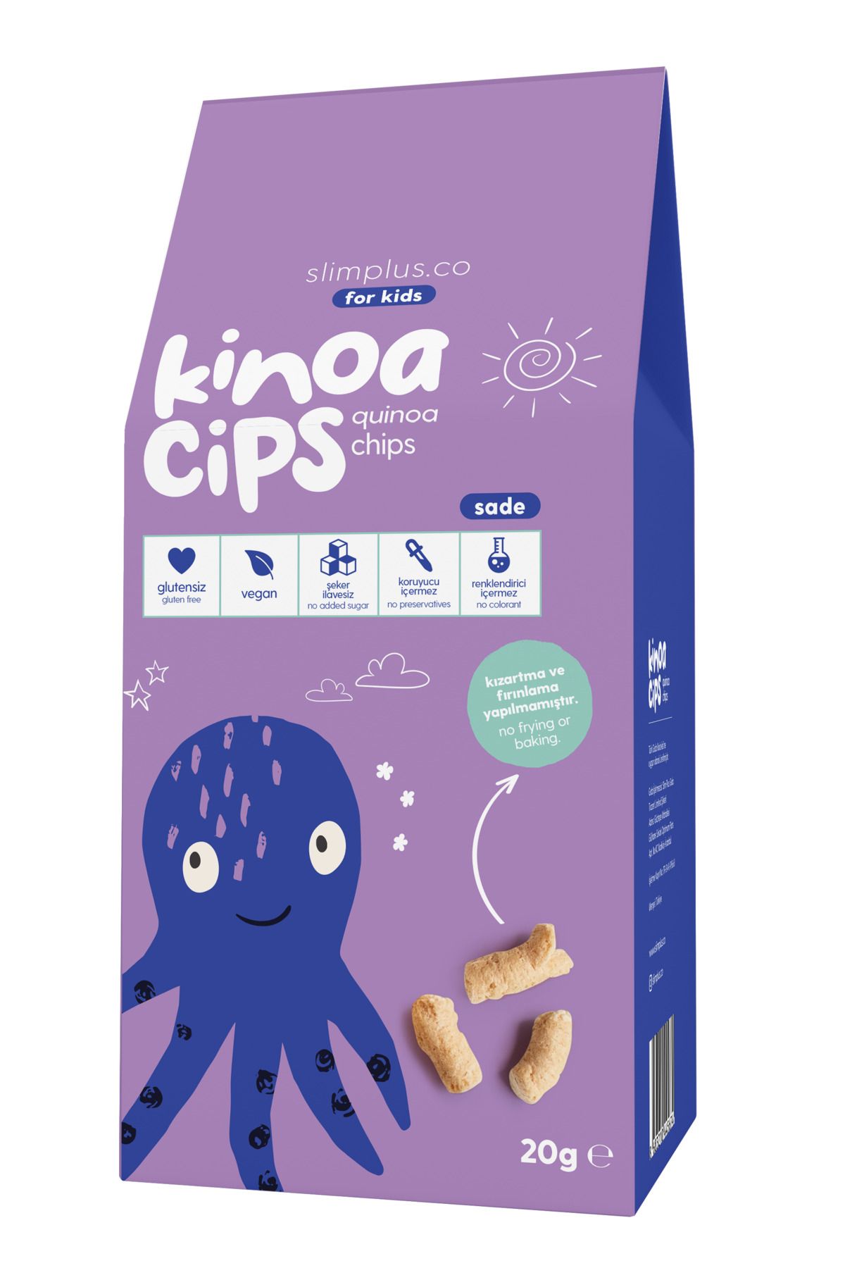 Genel Markalar 20g Sade Kinoa Cipsi For Kids Glutensiz Vegan Yağsız Cips Çocuklara Özel Ambalaj Bebek Ahtapot