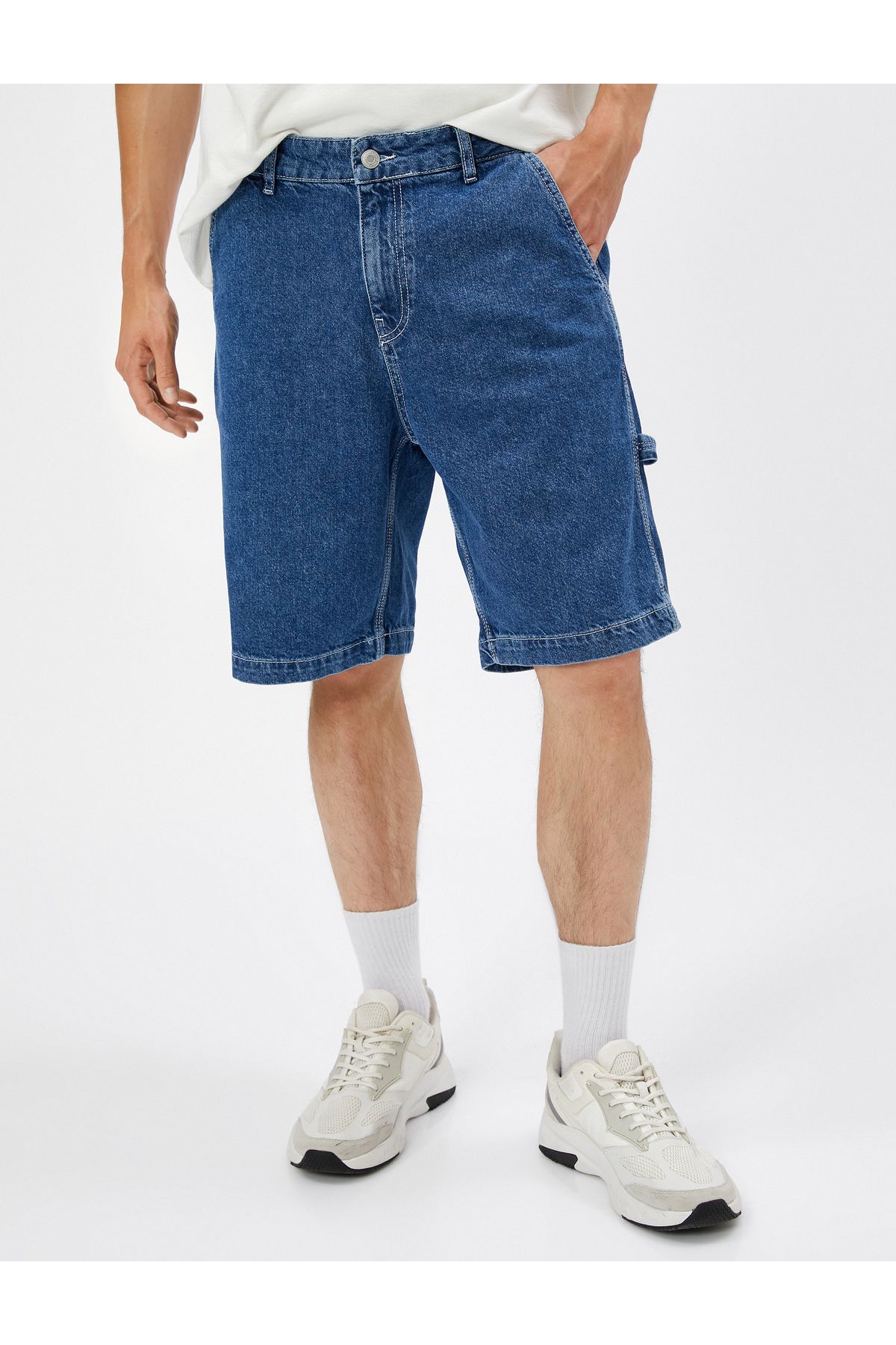 Koton-Denim Shorts Bermuda Cargo Pocket Button Detailed 3