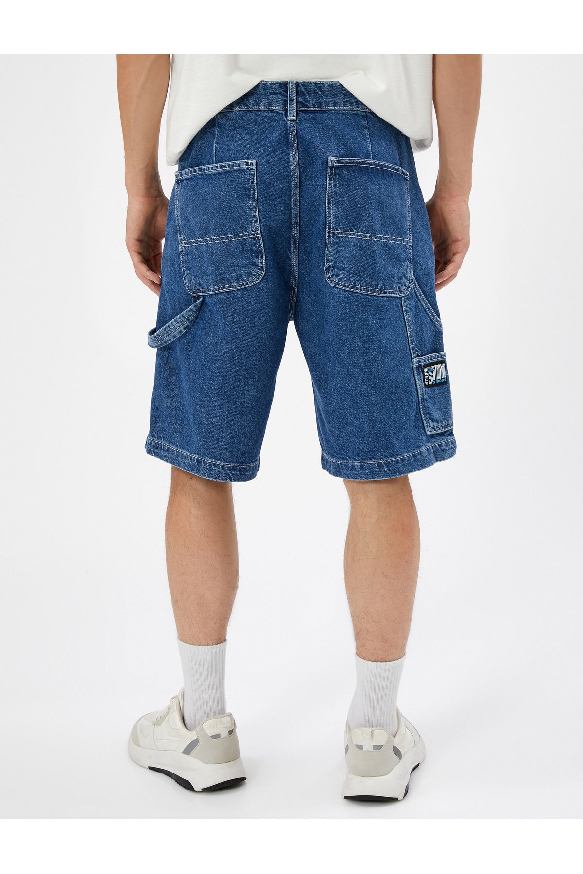 Koton-Denim Shorts Bermuda Cargo Pocket Button Detailed 4