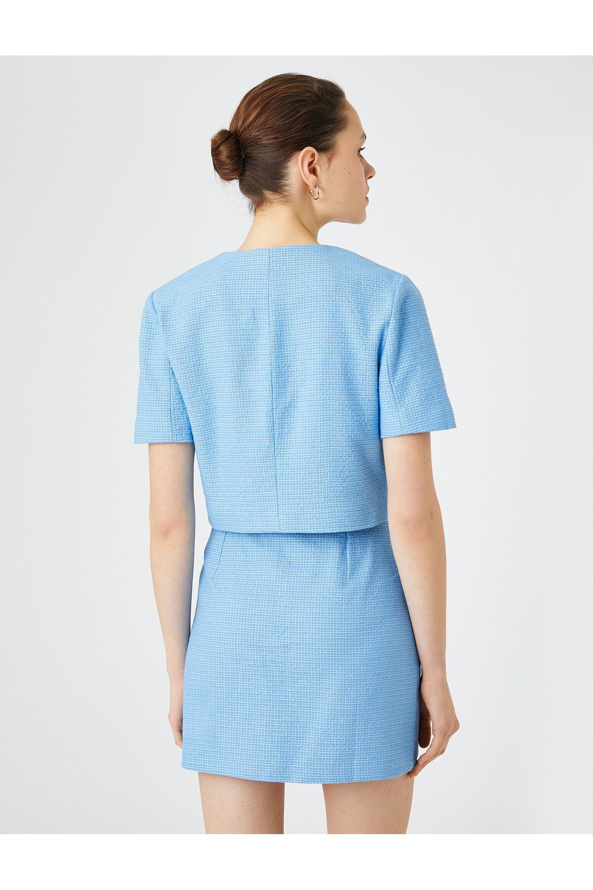 Koton-Crop Tweed bunda s krátkým rukávem a dvojitým výstřihem do V 4