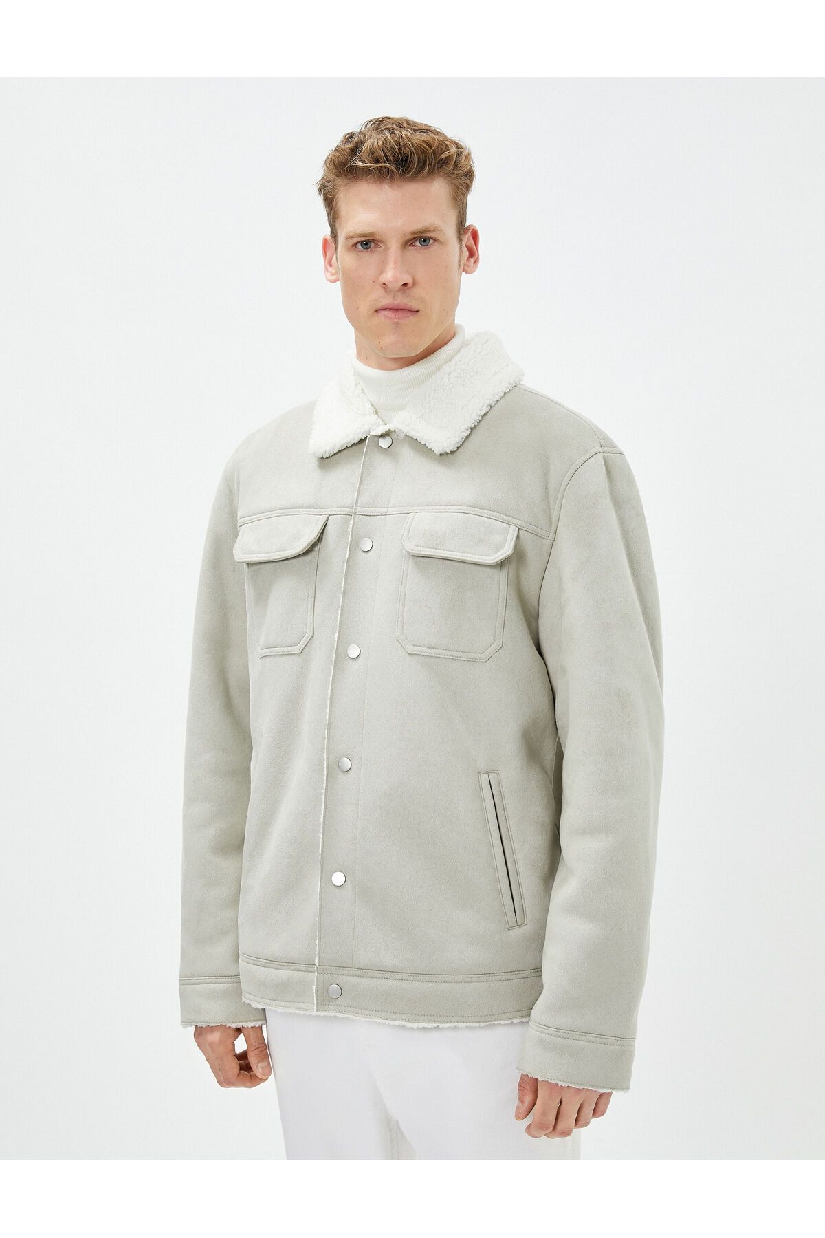 Koton-Suede Look Jacket Inside with Plush Pocket Detail and Snap Buttons 5