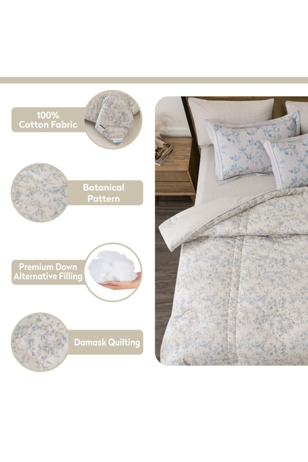 Donetella-Cotton Floral Comforter Sets, 4 - Piece Fits 140 X 200 Cms Single Size 5