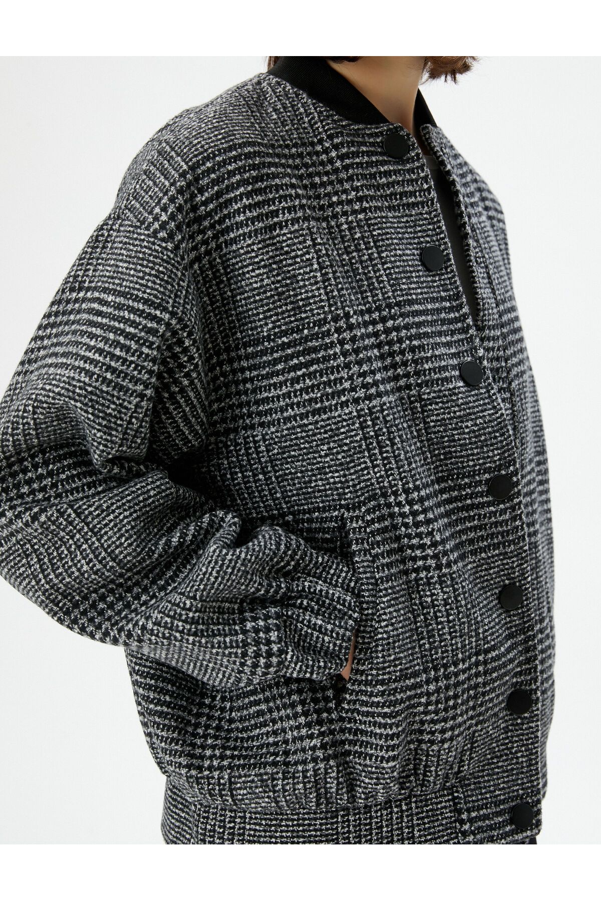 Koton-Bomber Jacket Tweed Textured Snap Button 5