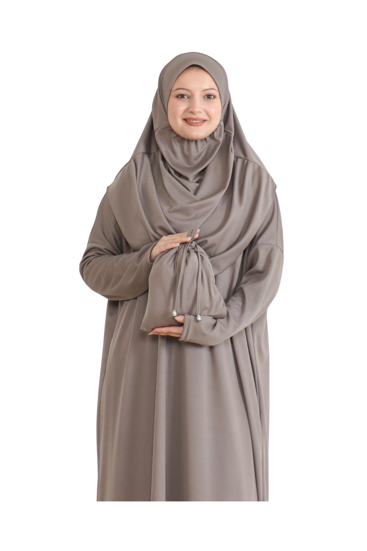 Modish Group-Pouch Prayer Dress with Scarf and Tasbih Ready Hijab Clothing Turban Muslim Clothes Suit 3