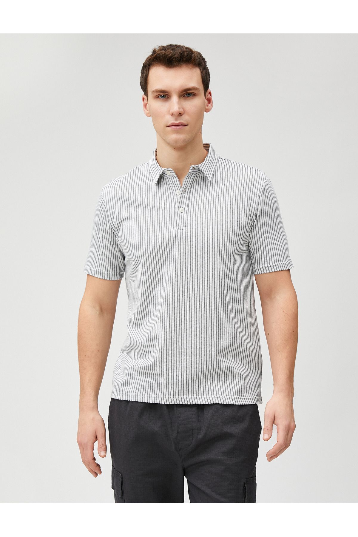 Koton-Polo Neck T-Shirt Short Sleeve Cotton Button-Up 3