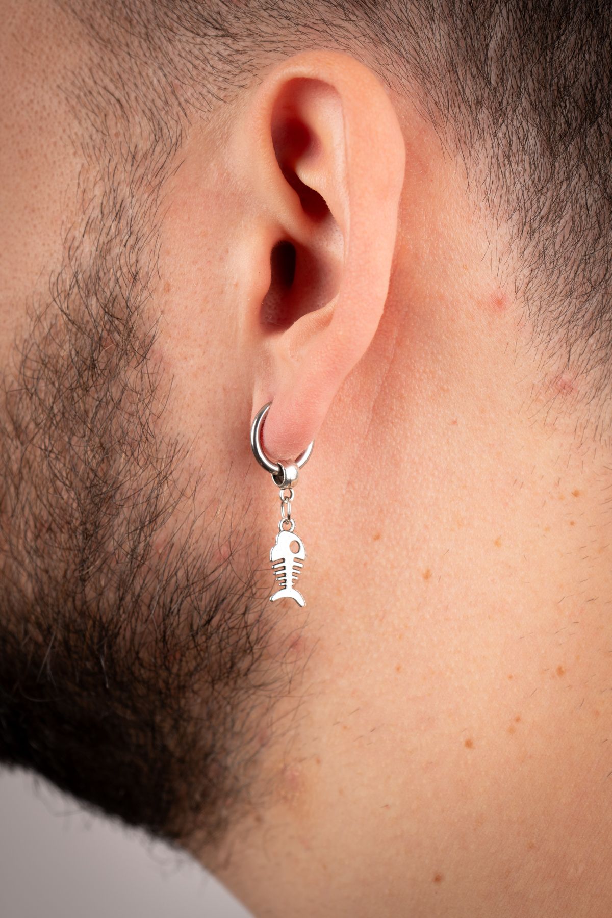 Piercing Market Steel & Silver-أقراط متدلية بتصميم خاص للرجال من الفولاذ المقاوم للصدأ على شكل سمكة 5