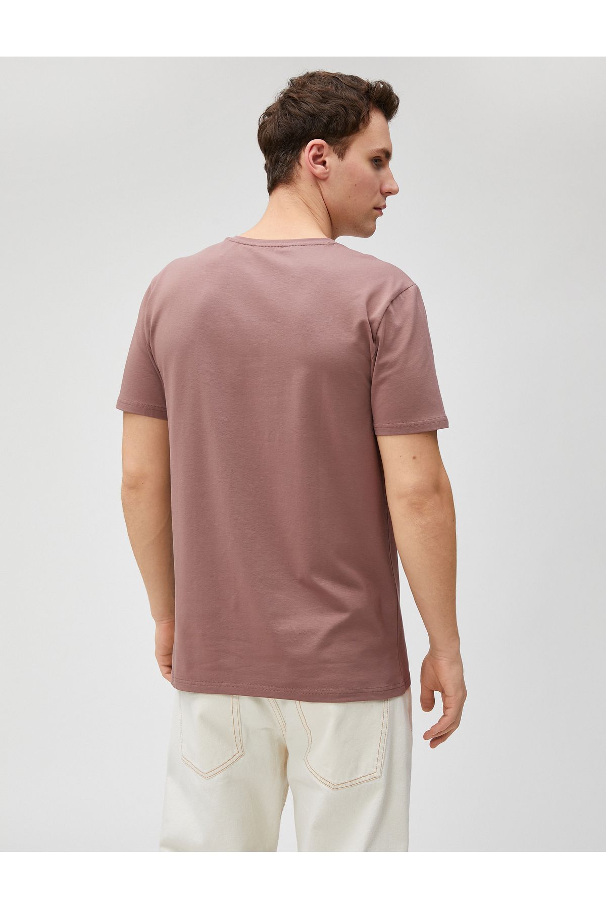 Koton-Basic T-Shirt Label Detailed Short Sleeve Crew Neck Cotton 4