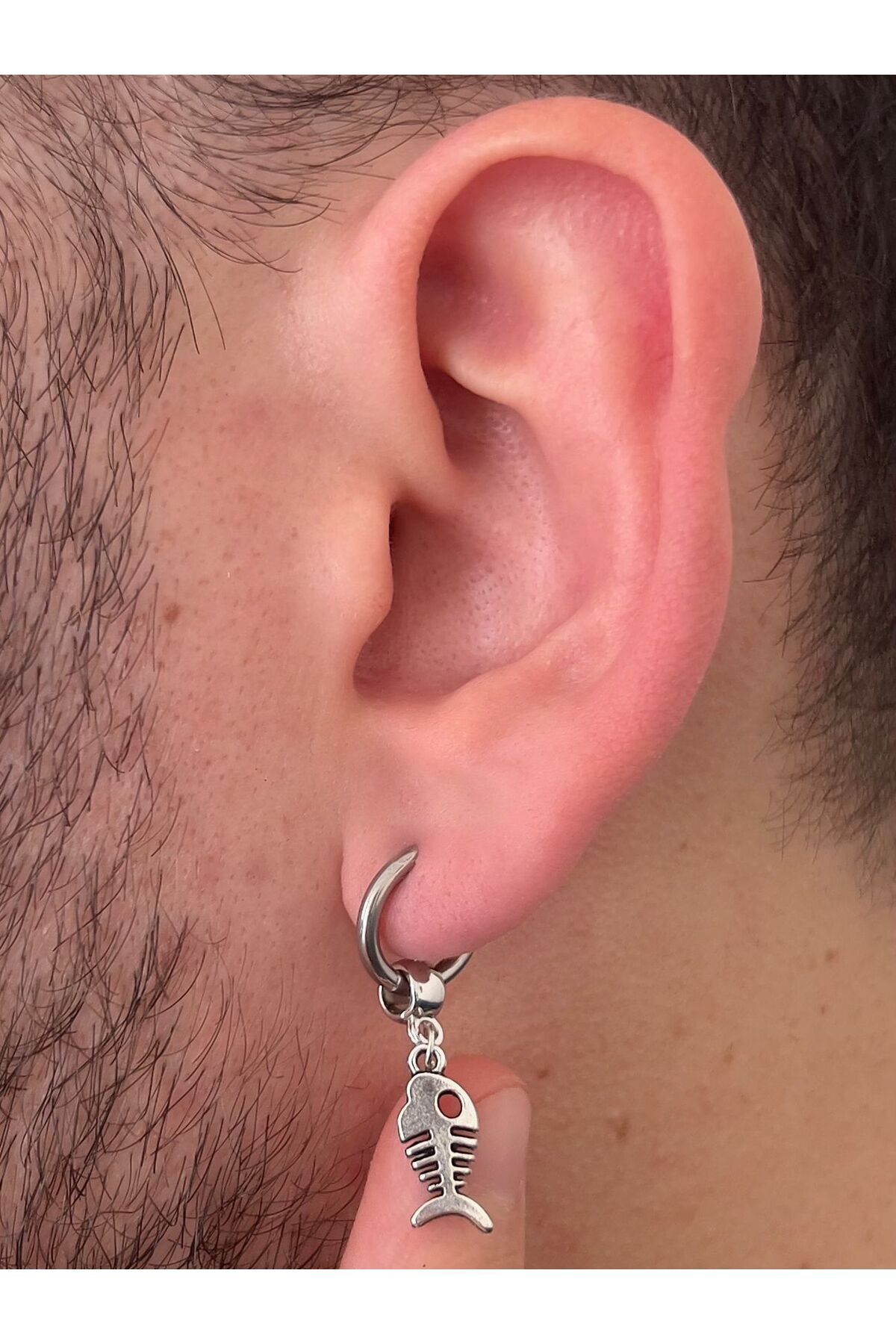 Piercing Market Steel & Silver-أقراط متدلية بتصميم خاص للرجال من الفولاذ المقاوم للصدأ على شكل سمكة 8