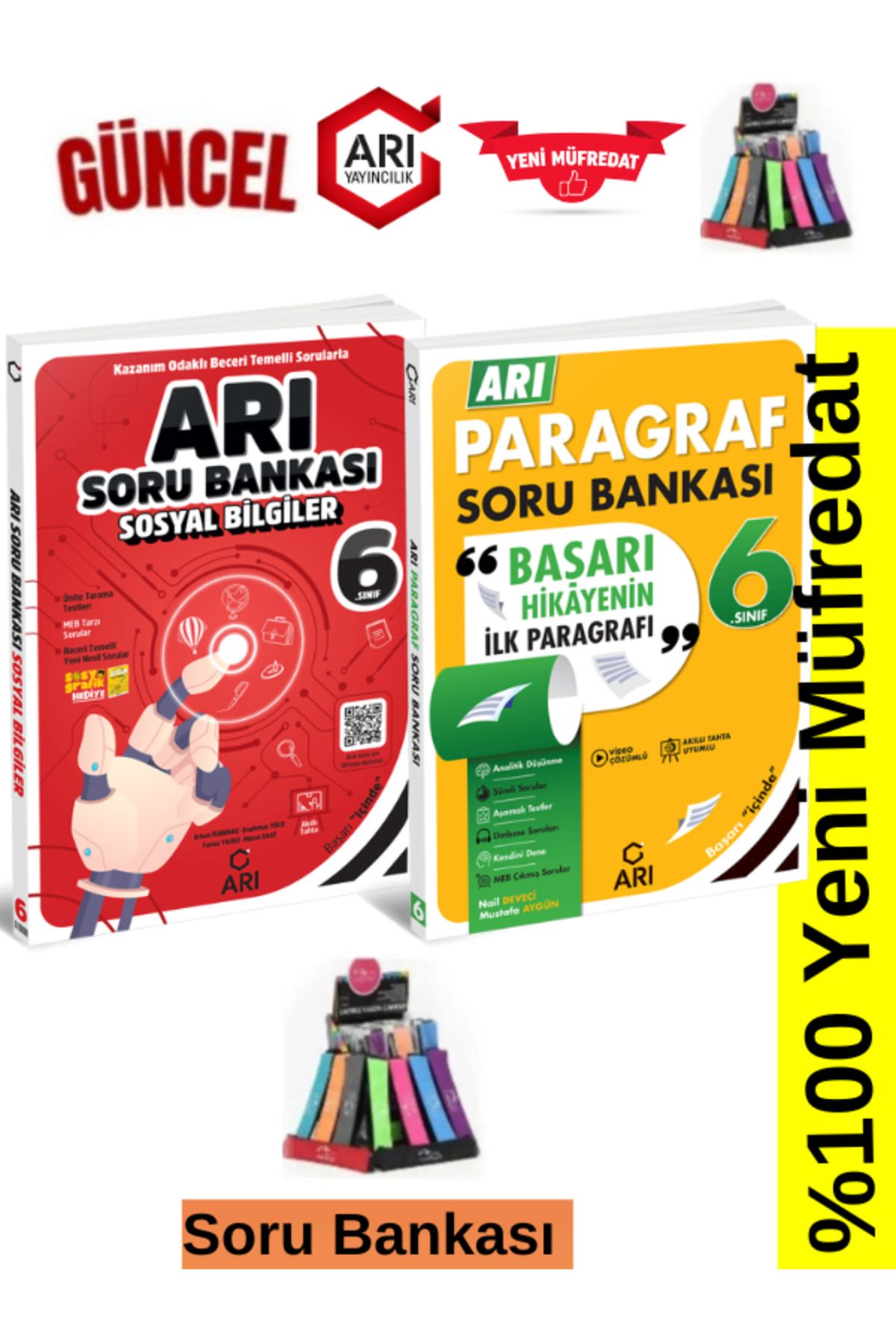 Arı Yayıncılık 2024-2025 Müfredat 6.Sınıf Sosyal-Paragraf Soru Bankası Seti+Kalemlik