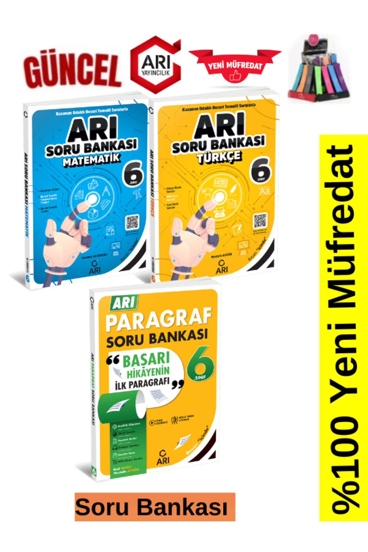Arı Yayıncılık 2024-2025 Müfredat 6.Sınıf Matematik-Türkçe-Paragraf Soru Bankası Seti+Kalemlik