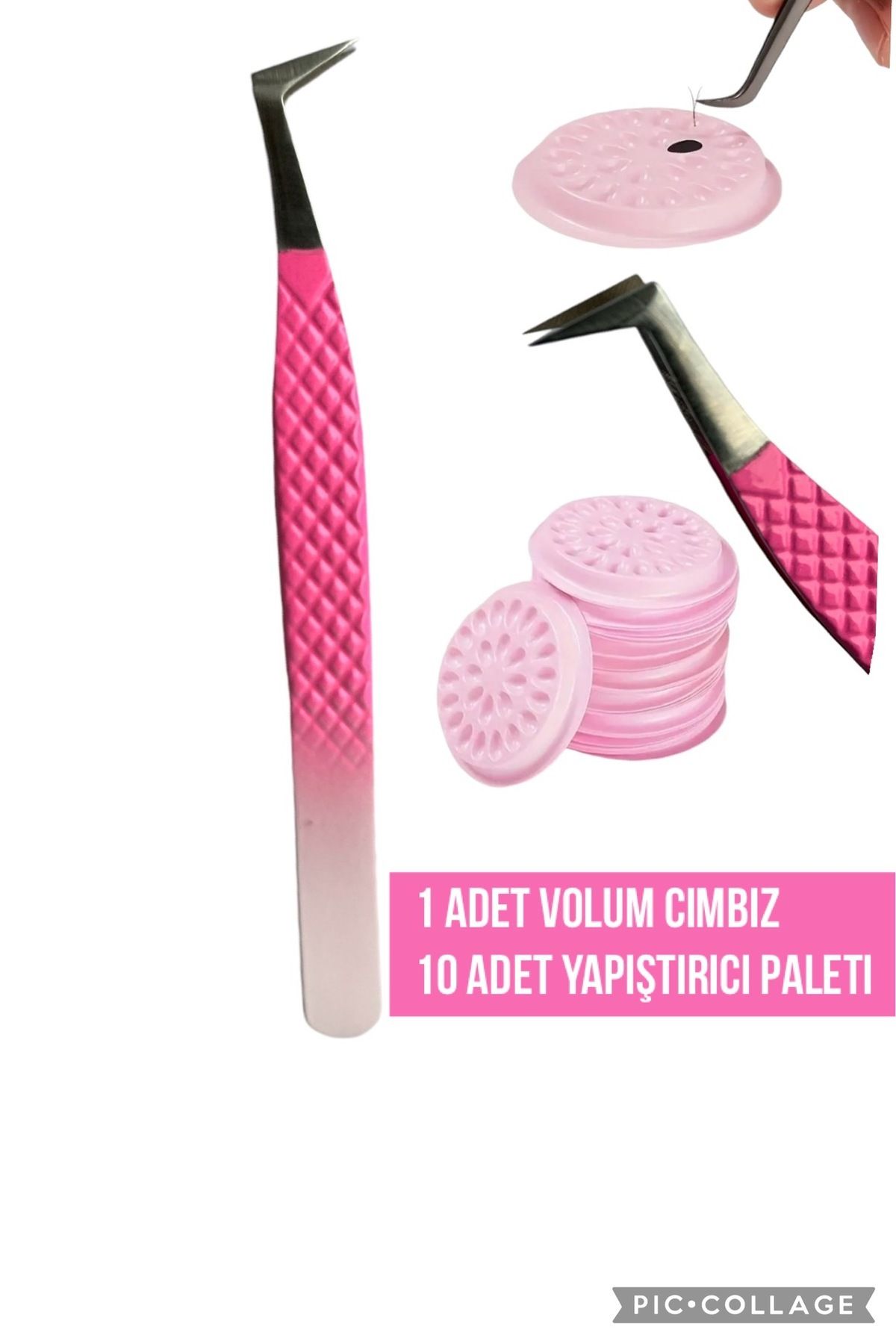 DFCOSMETICS İpek Kirpik VOLUM Cımbız ve yapıştırıcı damlalık palet set Fiber Uçlu VOLUM cımbız