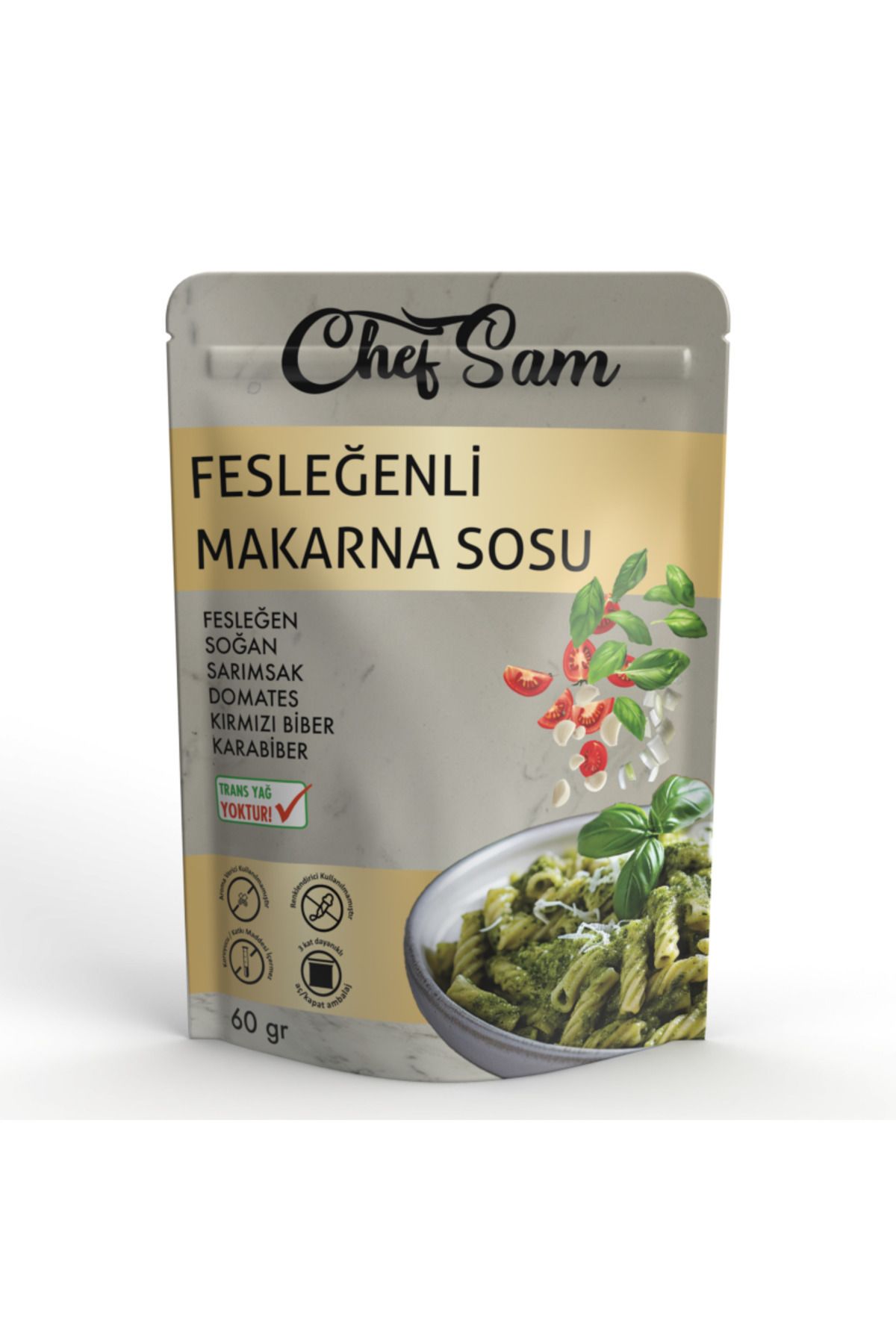 CHEF SAM Fesleğenli Makarna Sosu 60 gr Koruyucu Ve Katkısız