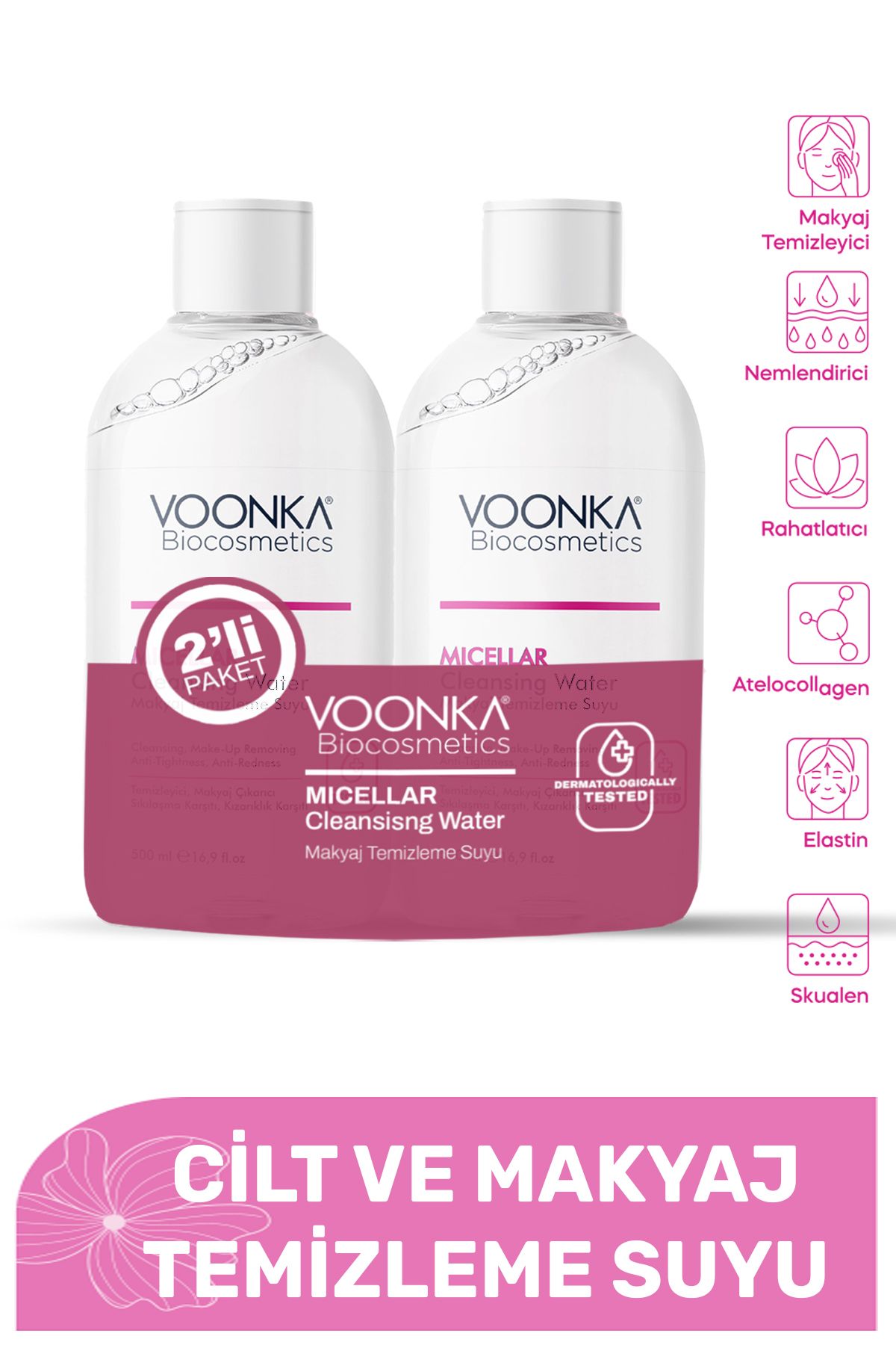 Voonka Collagen Biocosmetics Cilt Ve Makyaj Temizleme Suyu 500 ml - Ikincisi Hediye