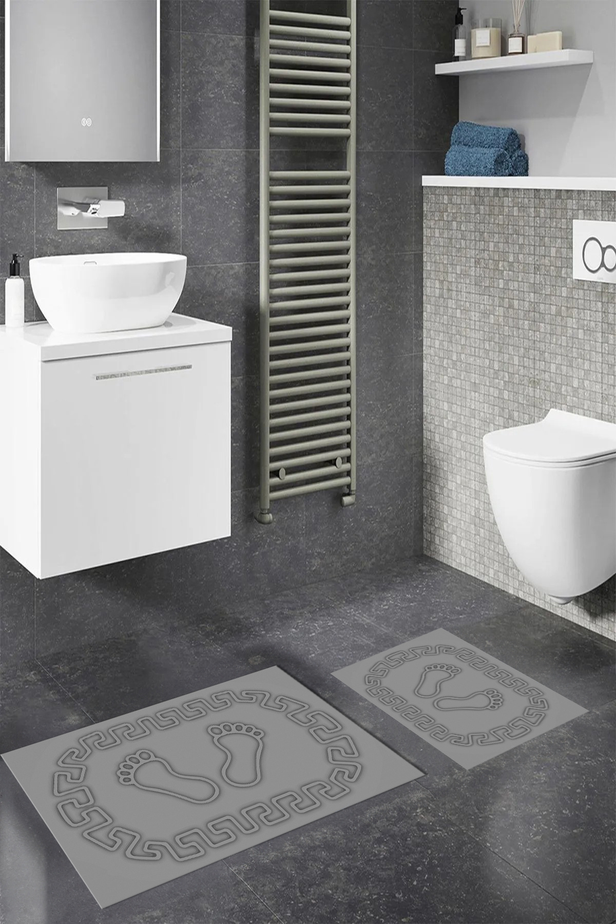 Viyana Home-Digital Non-Slip Washable Footprint Pattern Bathroom Mat 2-Piece Toilet Set Carpet 6