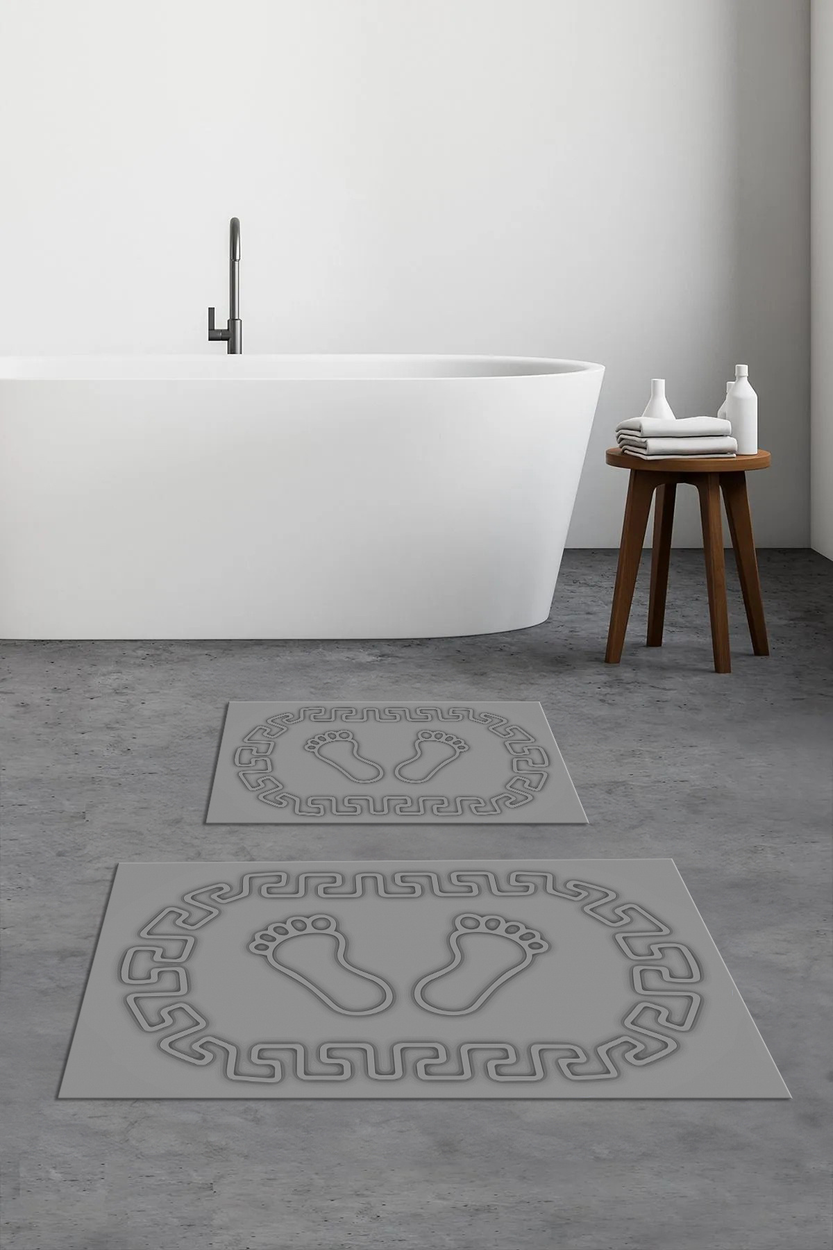 Viyana Home-Digital Non-Slip Washable Footprint Pattern Bathroom Mat 2-Piece Toilet Set Carpet 3