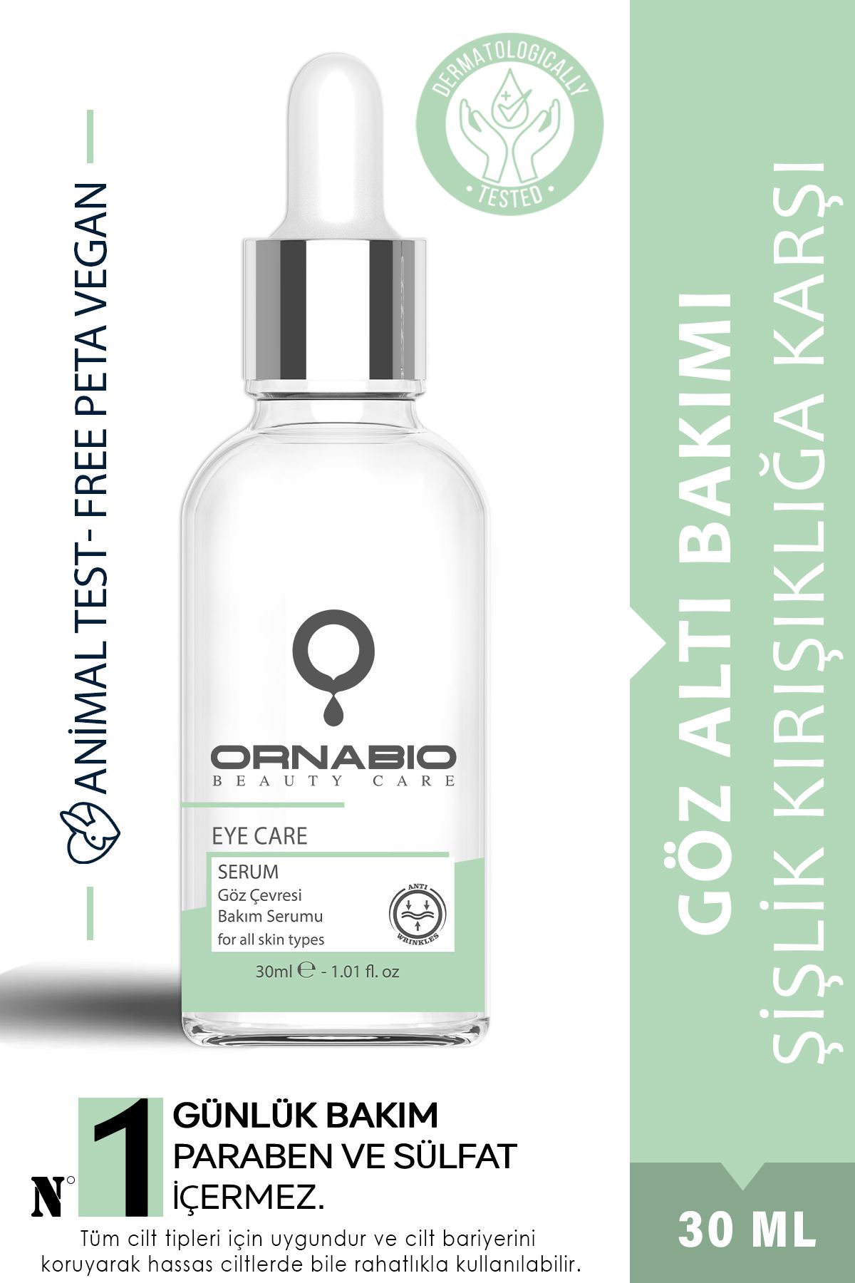 ornabio organik natural biyolojik Göz Altı Bakım Serumu Şişlik Kırışıklık&Koyu Halkalara Karşı Aydınlatıcı(Cafeine-HyaluronicAcid)30ml