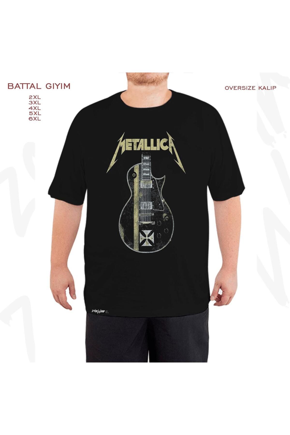 ZOKAWEAR Tricou Negru Supradimensionat Cu Imprimeu Metallica Guitar Battal (bol). Unisex - 3XL