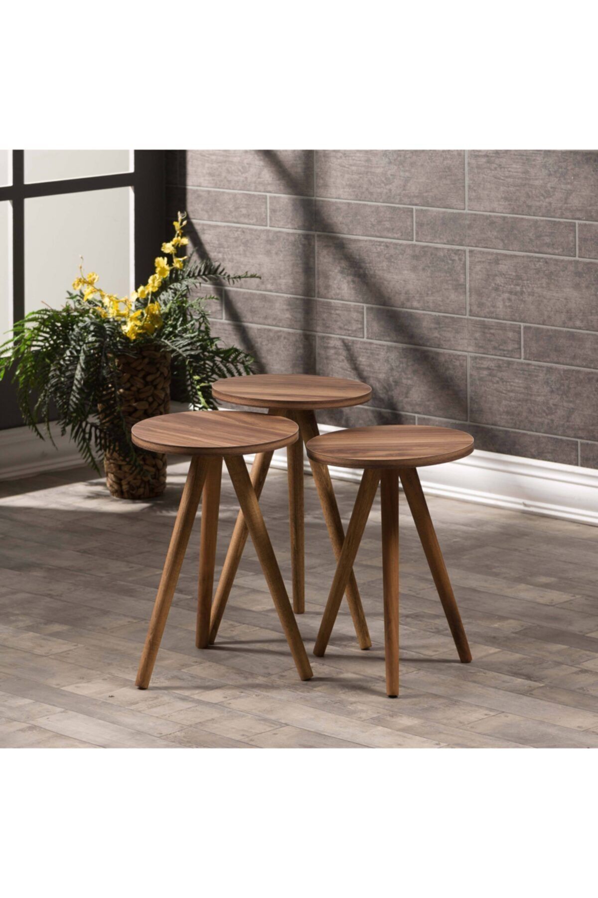 pazarella Zigon Sehpa Ve Orta Sehpa Kr Torna Ceviz Set 3006