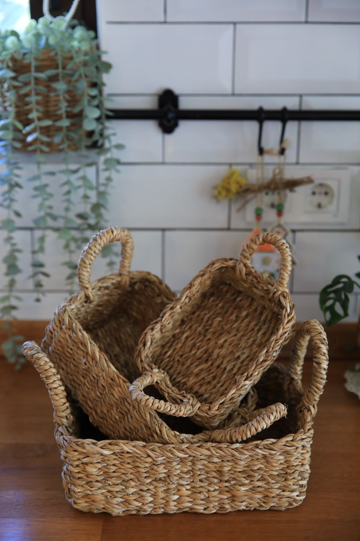 Sever-3 Pieces Wicker Multi-Purpose Basket Set Organizer Collector 1