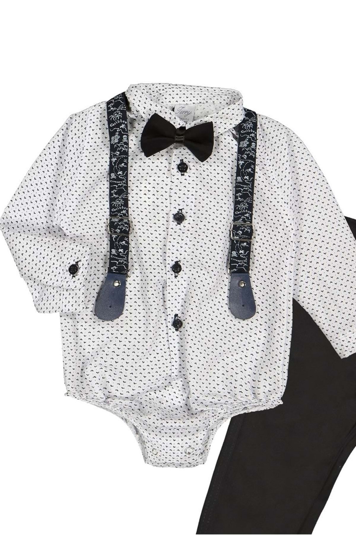 Mnk Gömlekli Alttan Çıtçıtlı Gabardin Pantolonlu Pamuklu Bebek Takım Mnk0294 LACİVERT fotoğrafı 2 (önizleme)