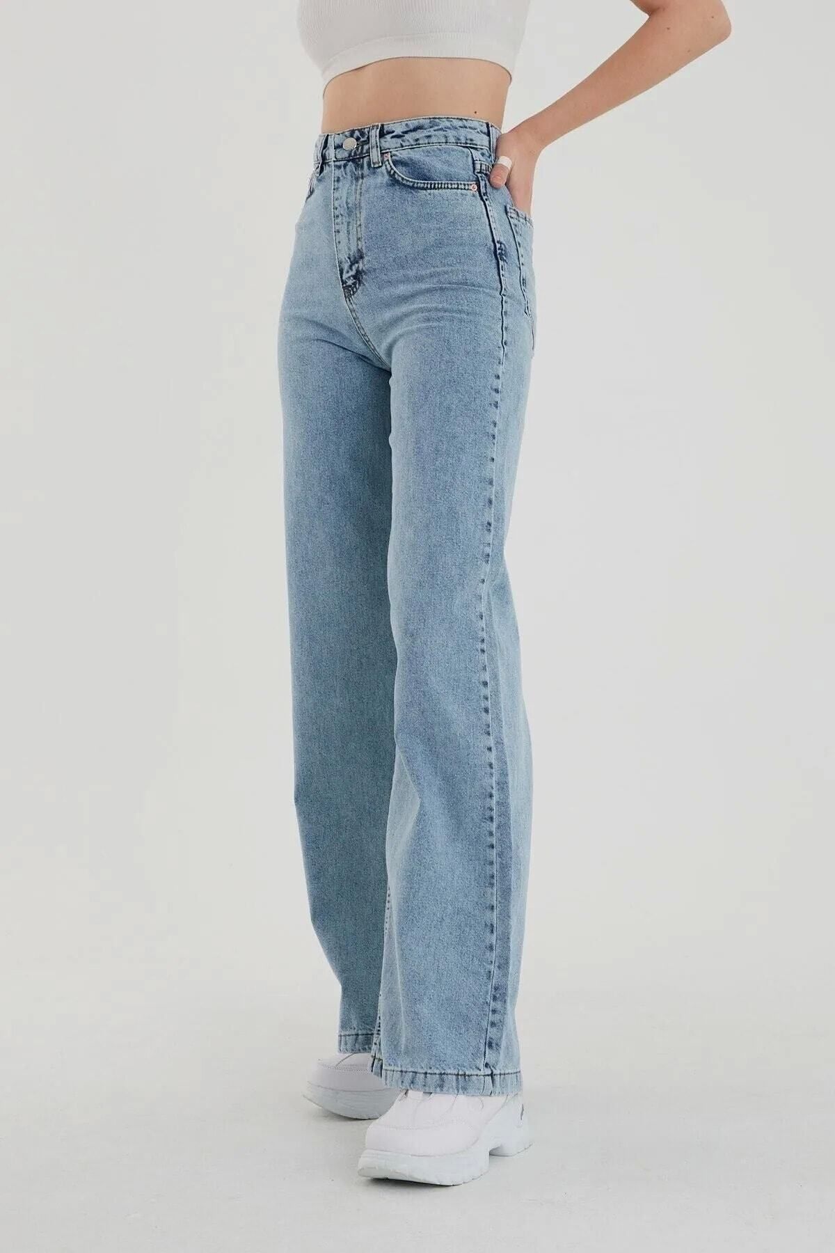 TRENDNATUREL-Women's Lycra High Waist Wide Leg Jeans - WIDE LEG 6