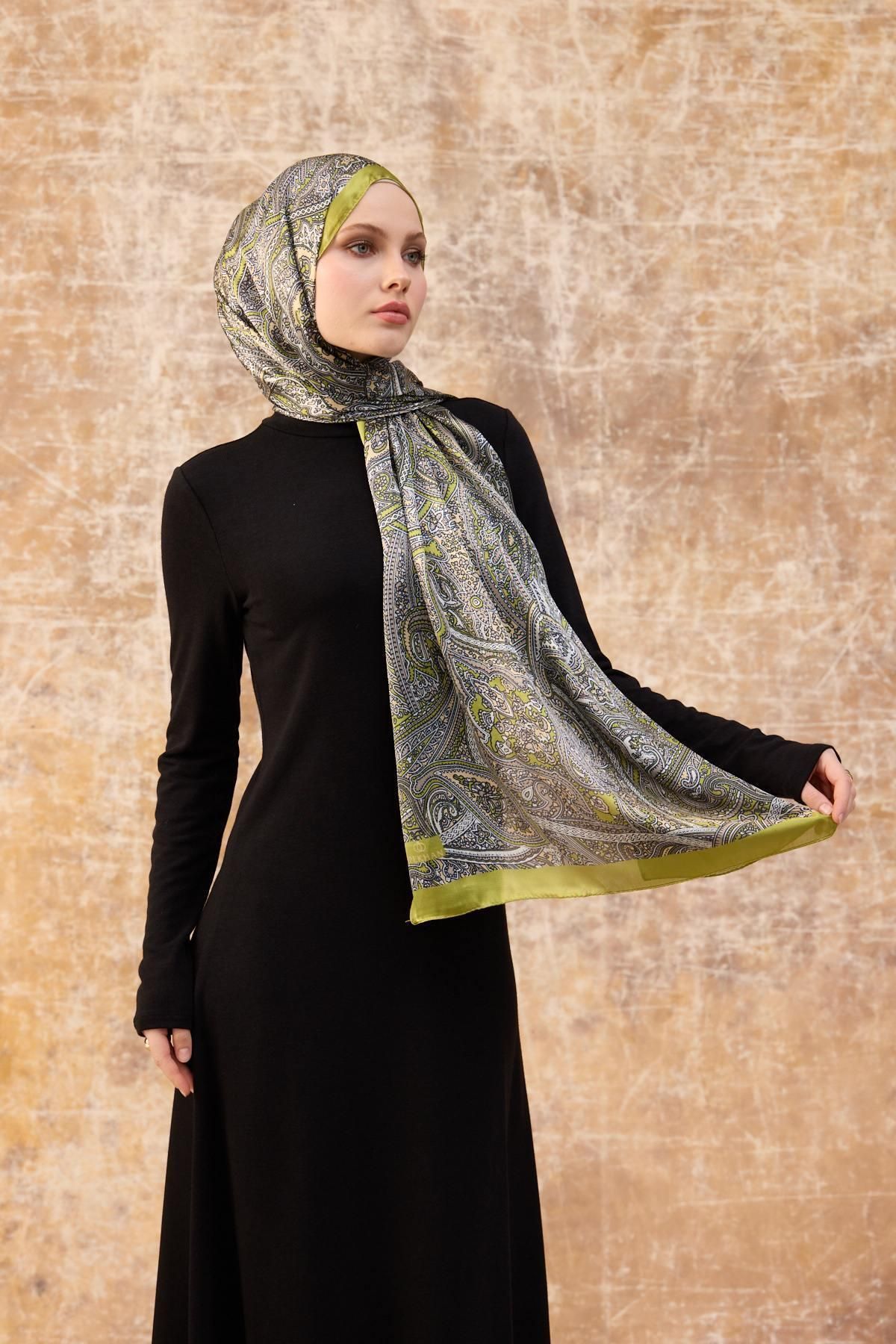 İpekhan-Oil Green Indian Voile Shawl - 5003-12 4