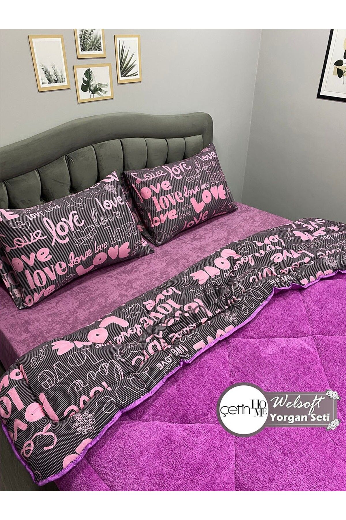 Çetinhome-Çetinhome Double Patterned Welsoft Quilt Set (Without Sheets) 6