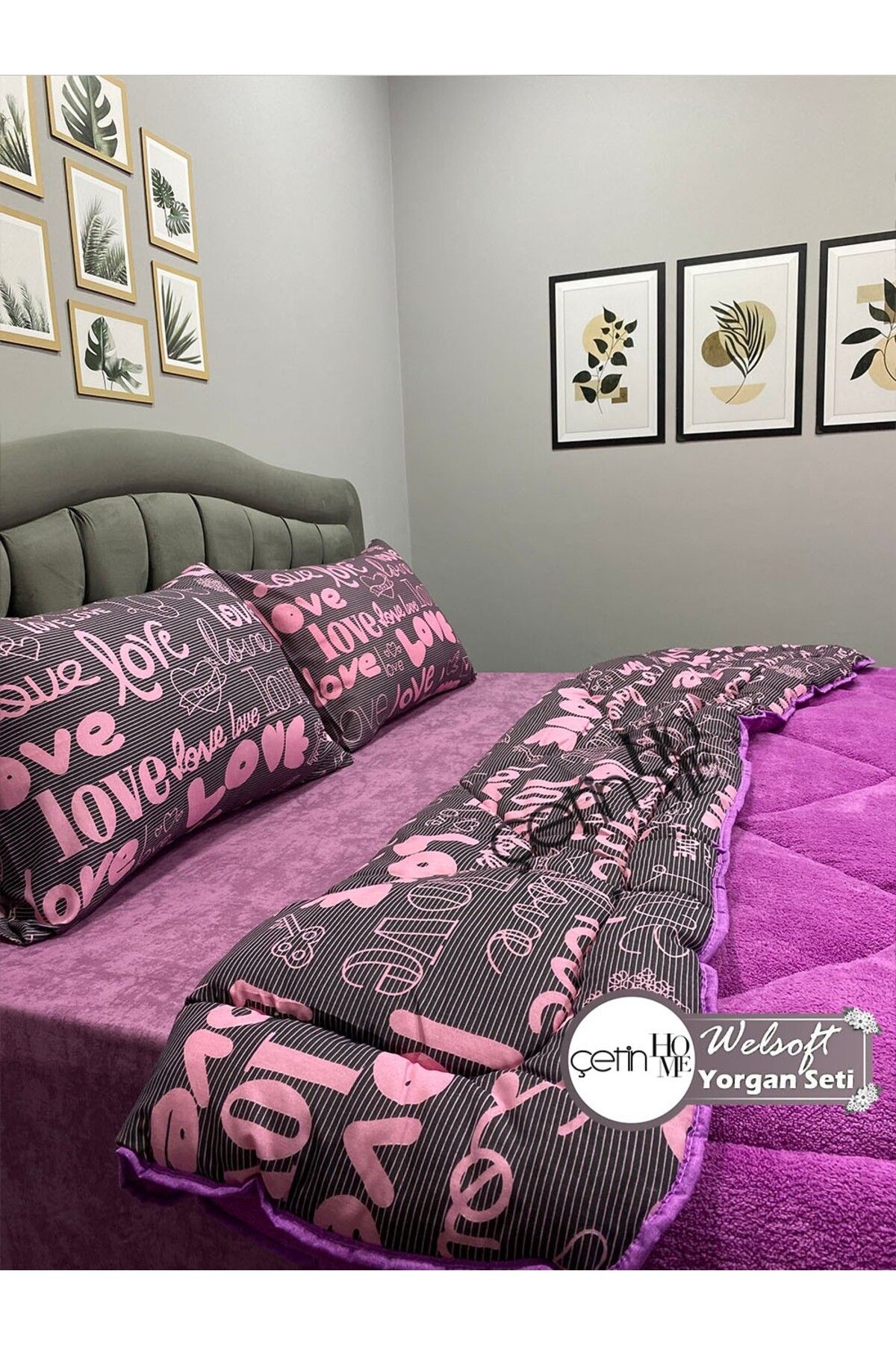 Çetinhome-Çetinhome Double Patterned Welsoft Quilt Set (Without Sheets) 3