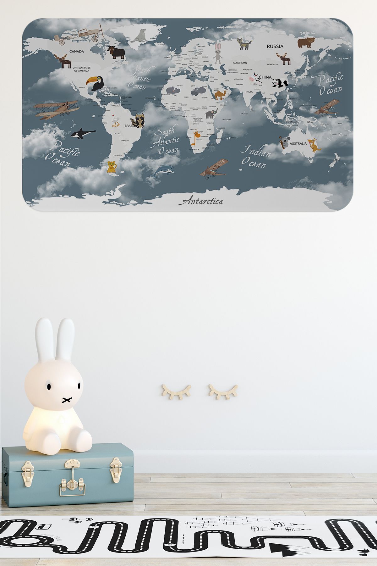 Haye Collection Eğitici Dünya Haritası Dünya Atlası Çocuk ve Bebek Odası Duvar Sticker -60x105-3818