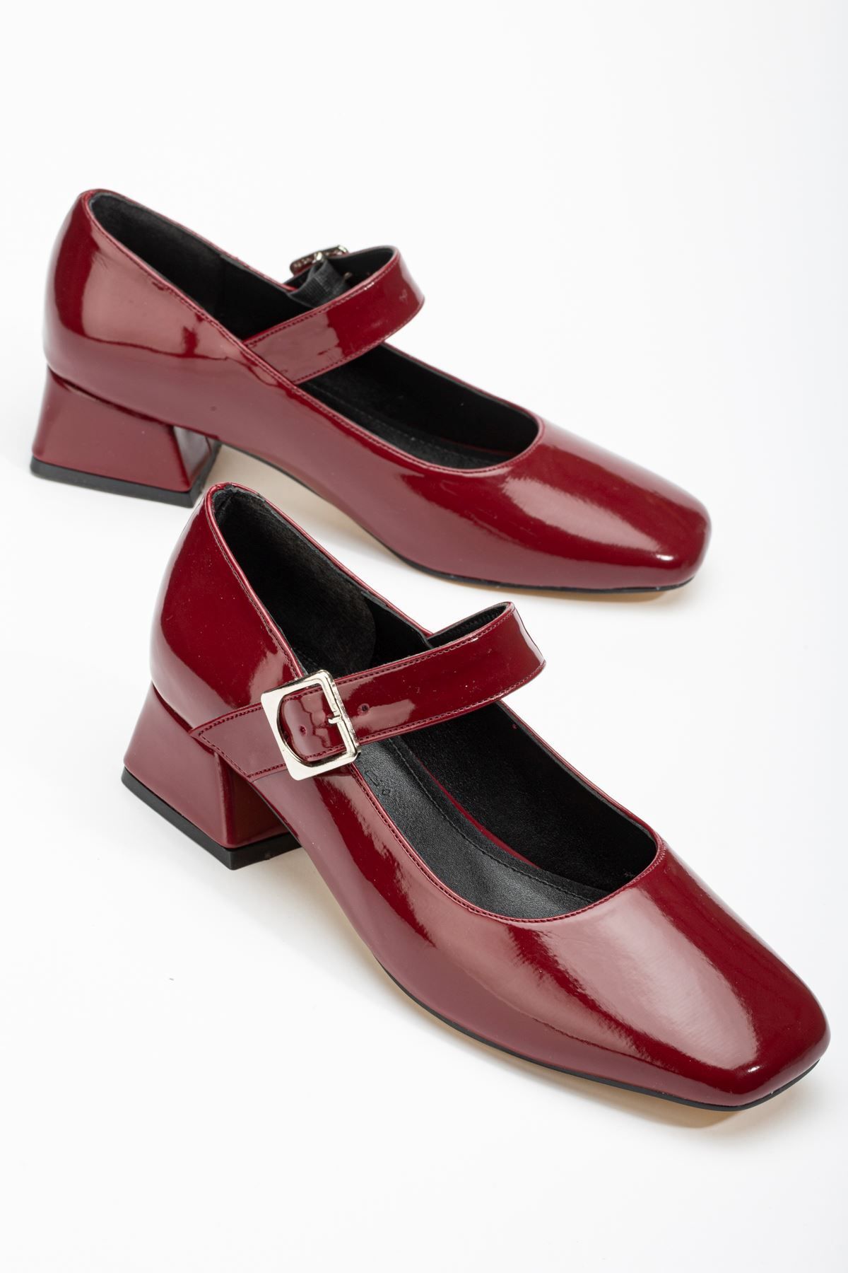 ASFSTORE ST-006 Bordo Rugan Günlük 4 cm Topuklu Ayakkabı