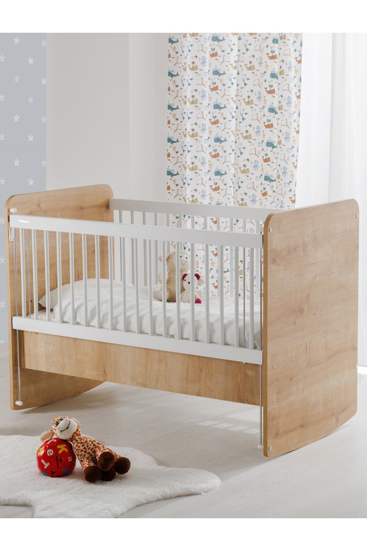 Babywhen Bw1076 - Pratik Sallanır Anne Yanı Kademeli Bebek Beşik Ahşap 60x120