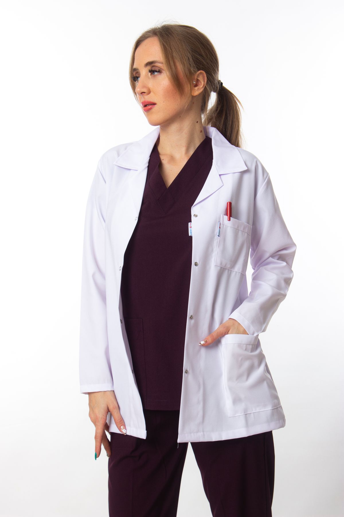 Simirna Üniforma-Jachetă albă cu mânecă lungă cu guler obișnuit - șorț pentru profesor de asistentă medicală 3