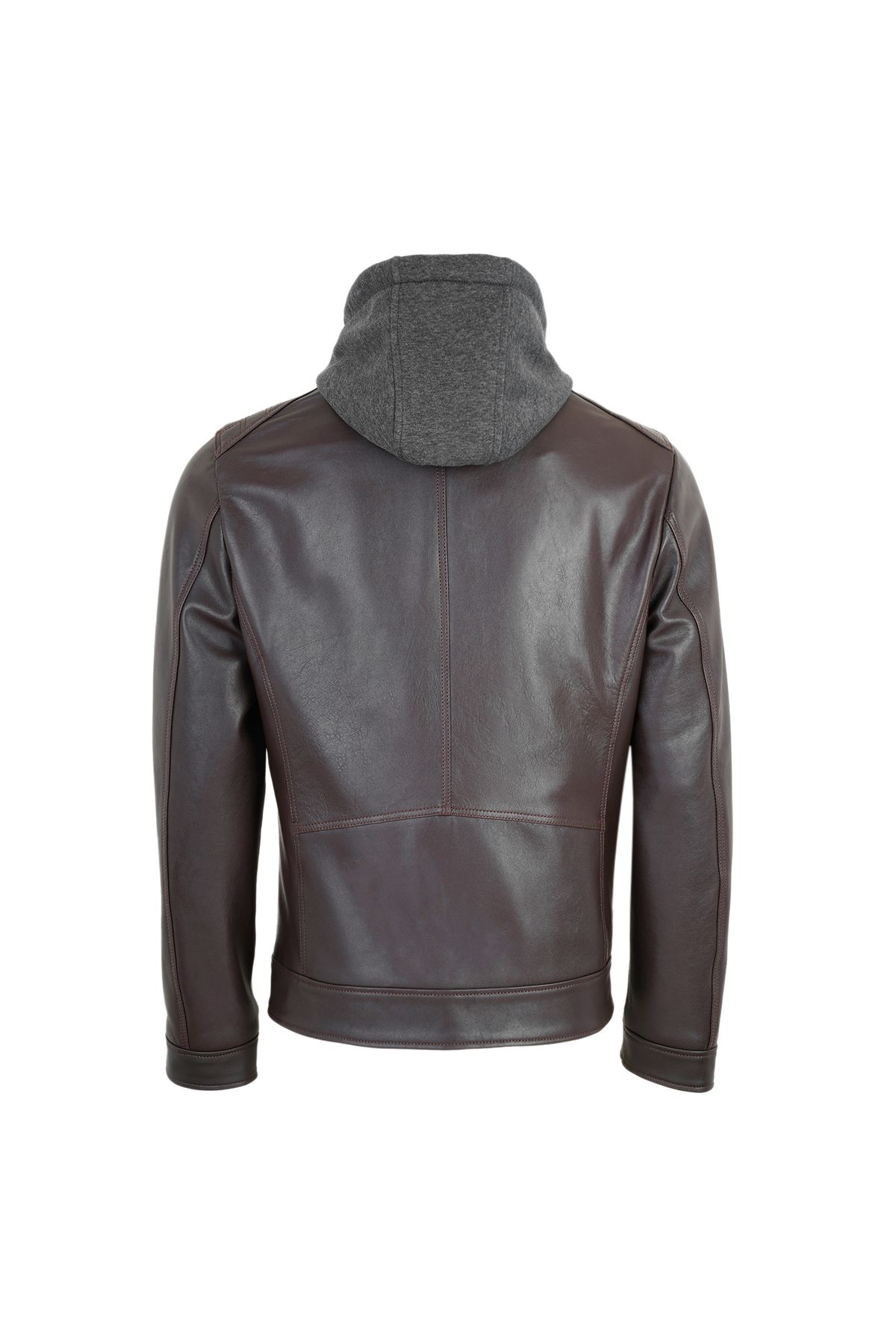 Desa-Analu Dark Brown Men's Hooded Leather Coat 6