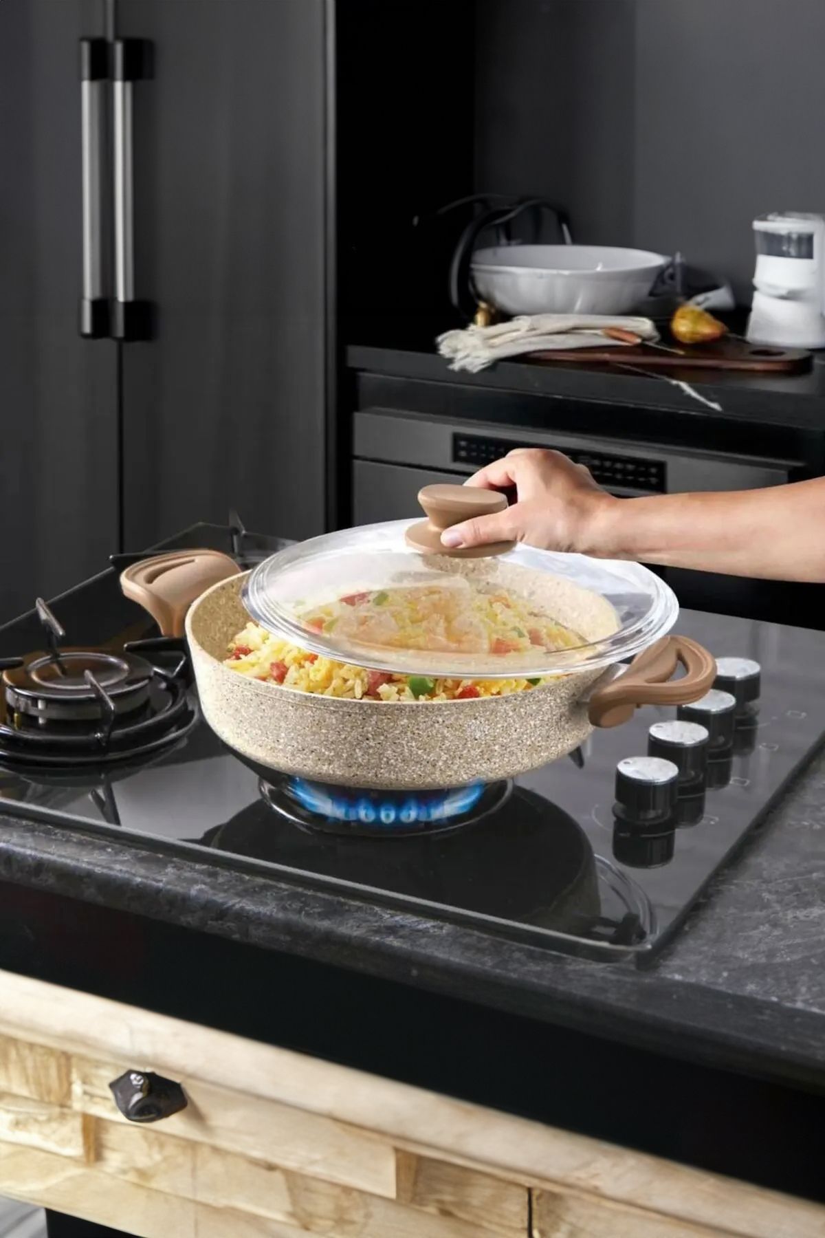 lavonni-7 Piece Granite Cookware Set Brown 5