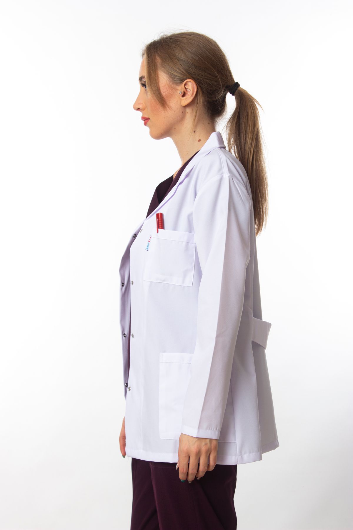 Simirna Üniforma-Jachetă albă cu mânecă lungă cu guler obișnuit - șorț pentru profesor de asistentă medicală 4