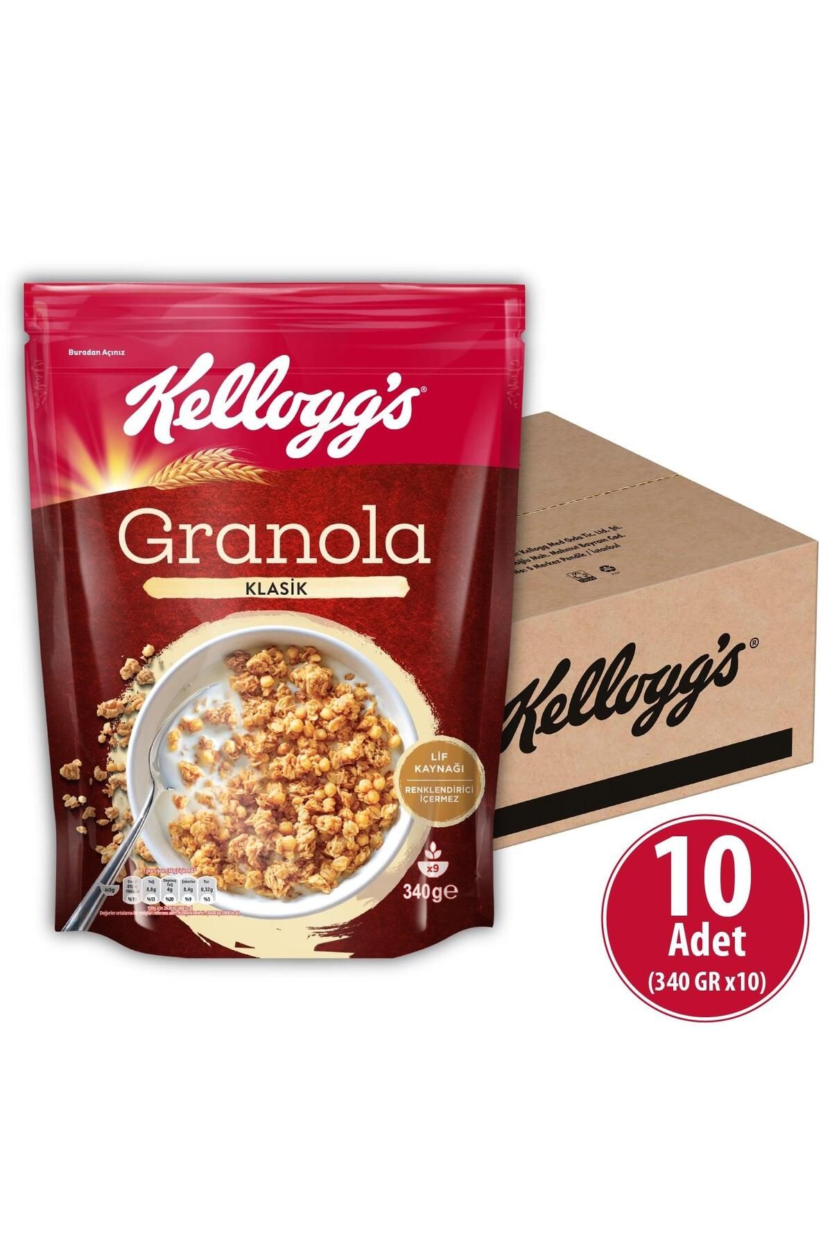 Kellogg's Granola Klasik 340 Gx 10 Adet, %56 Yulaf Içerir, Lif Kaynağı, Kahvaltılık Gevrek