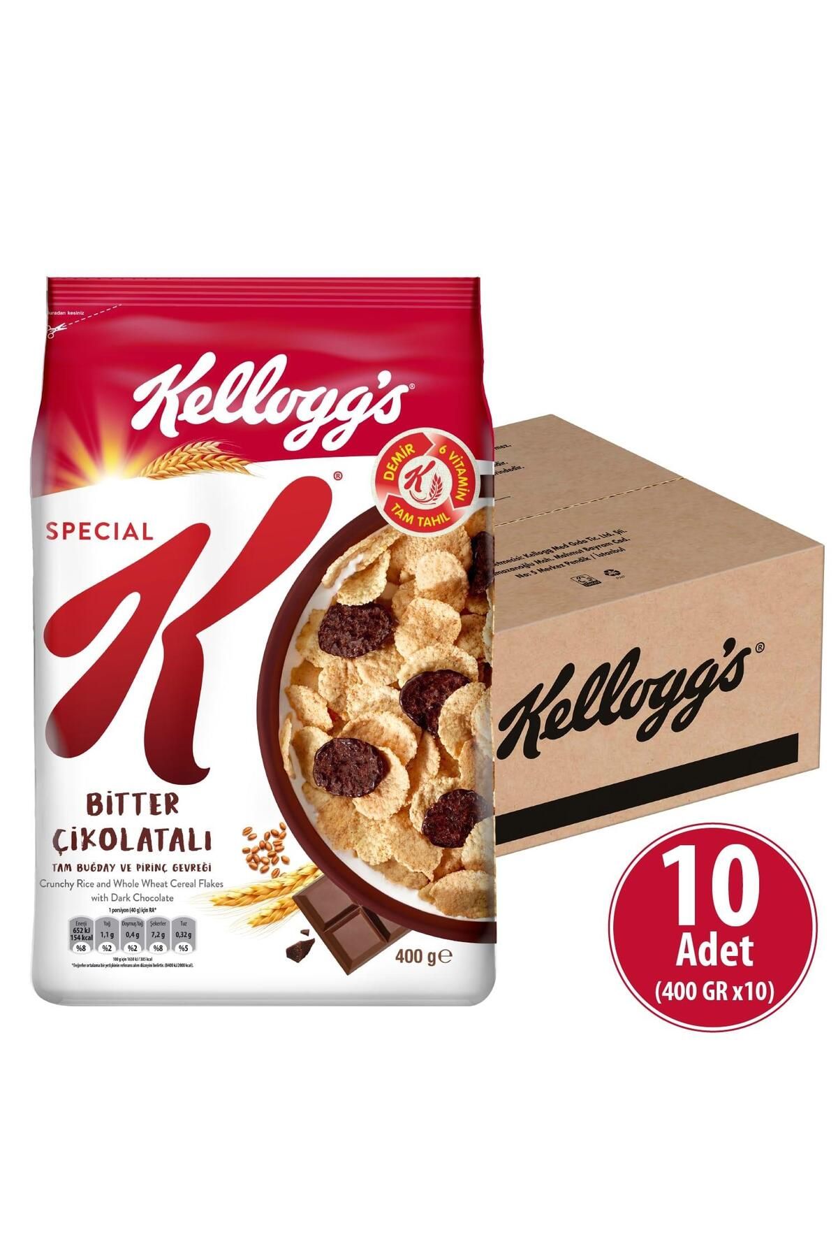 Kellogg's Special K Bitter Çikolatalı Kahvaltılık Tam Buğday Ve Pirinç Gevreği 400 gr x 10 Adet, Tam Tahıllı