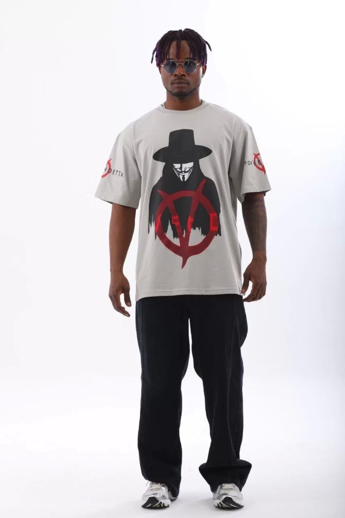 CVS Unisex Oversize Baskılı Bisiklet Yaka T-Shirt - Gri