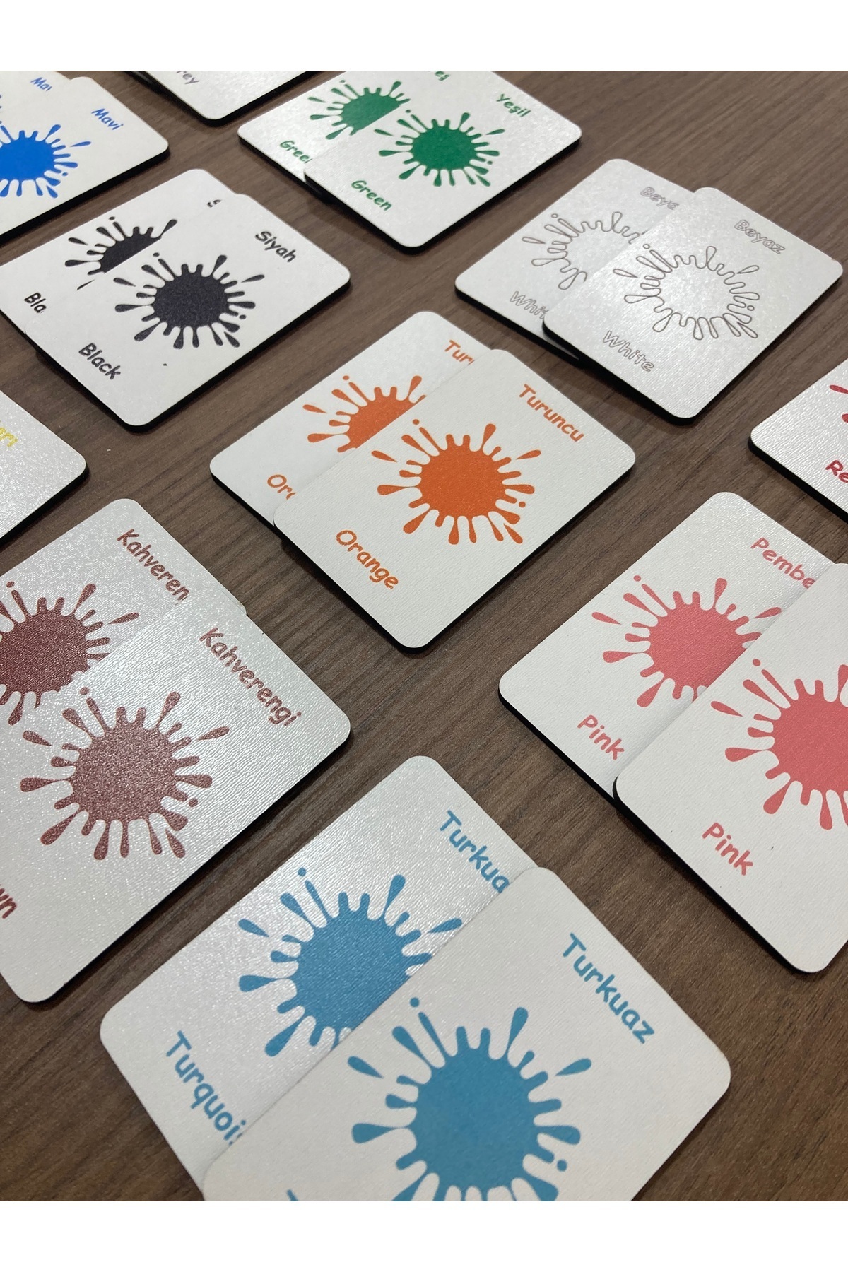Leelii Tasarım Renkler Ahşap Hafıza Eşleme Kartları 12 Renk 24 Kart Türkçe - İngilizce Hafıza Oyunu fotoğrafı 4 (önizleme)