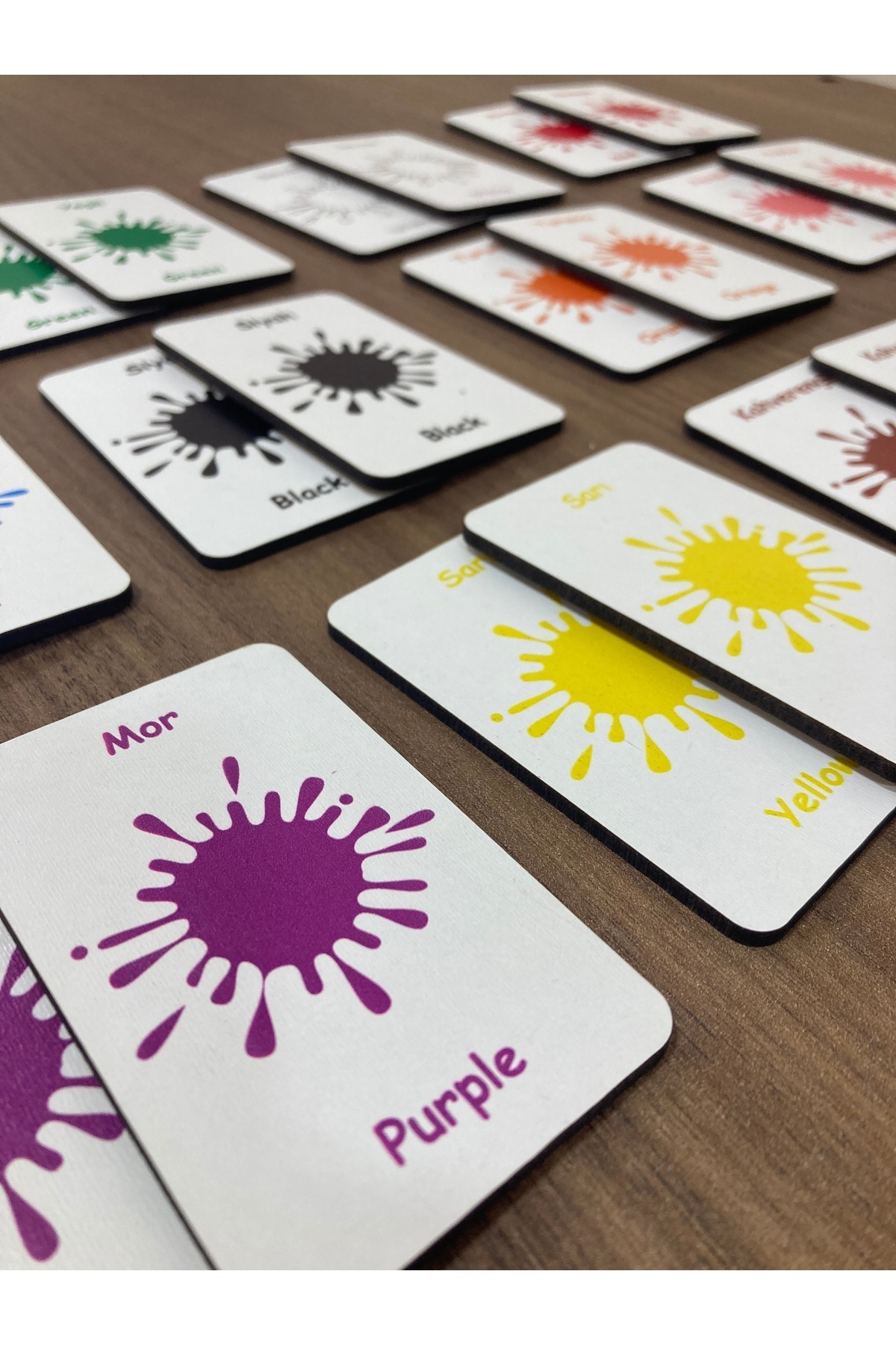 Leelii Tasarım Renkler Ahşap Hafıza Eşleme Kartları 12 Renk 24 Kart Türkçe - İngilizce Hafıza Oyunu fotoğrafı 2 (önizleme)