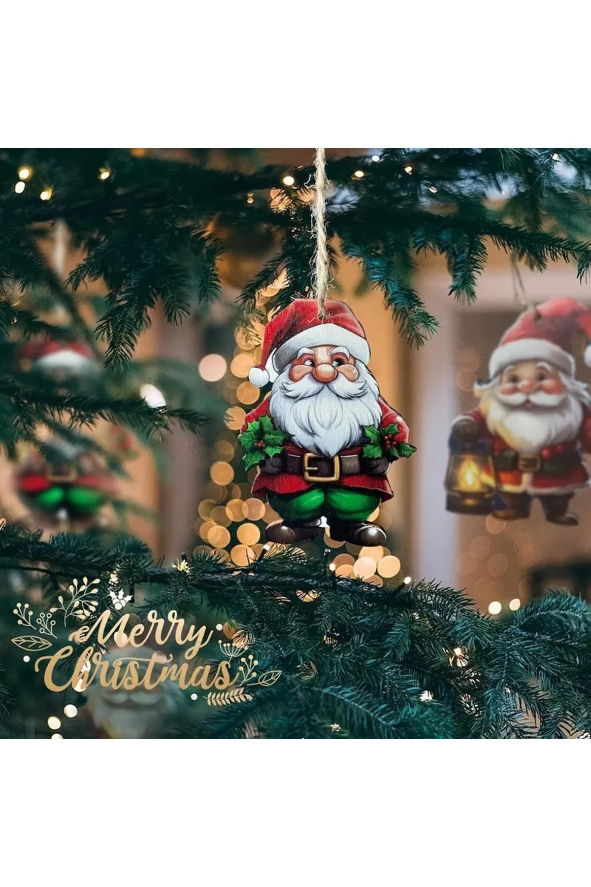Ahşap 12 Li Noel Baba Süsleri Yılbaşı Süsleri Noel Ağacı Çam Ağacı Süsleri 2