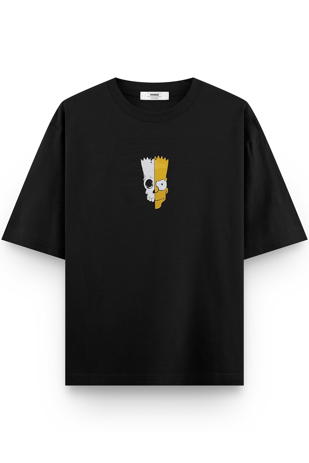 Overoz-Tricou supradimensionat din bumbac cu imprimeu Bart Simpson Skull - Gât crew, negru T1182 1