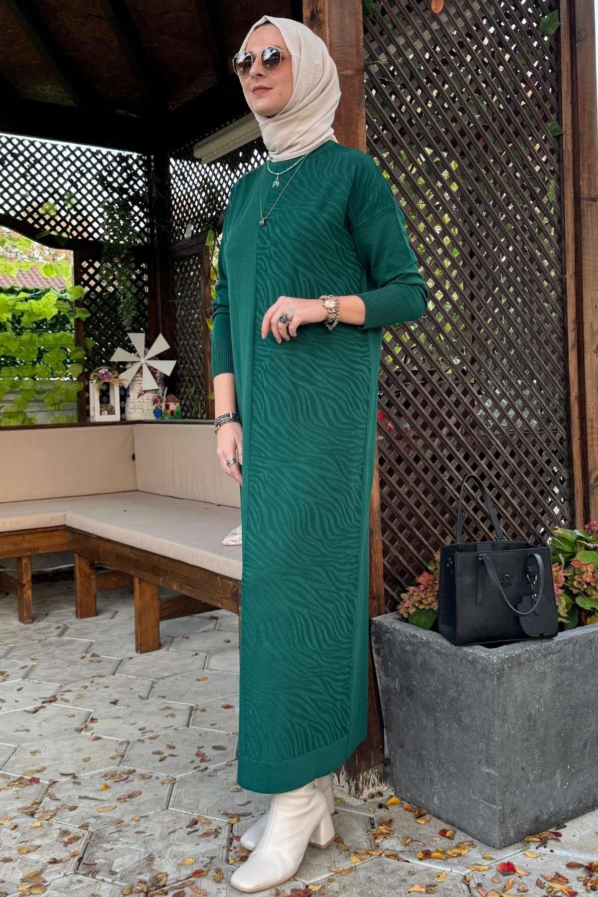 Rabia Şamlı-Emerald Zebra Print Knitwear Dress 3