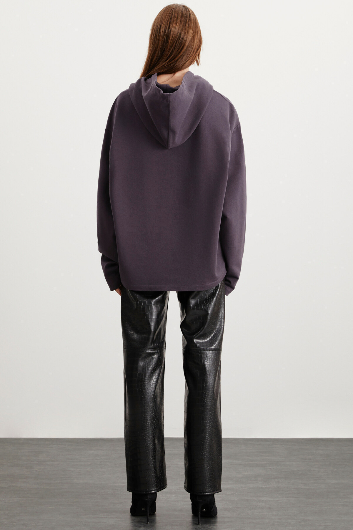 GRIMELANGE  Marylou Kadın Oversize Kalıp Kapüşonlu Mor Sweatshirt - Görsel 5