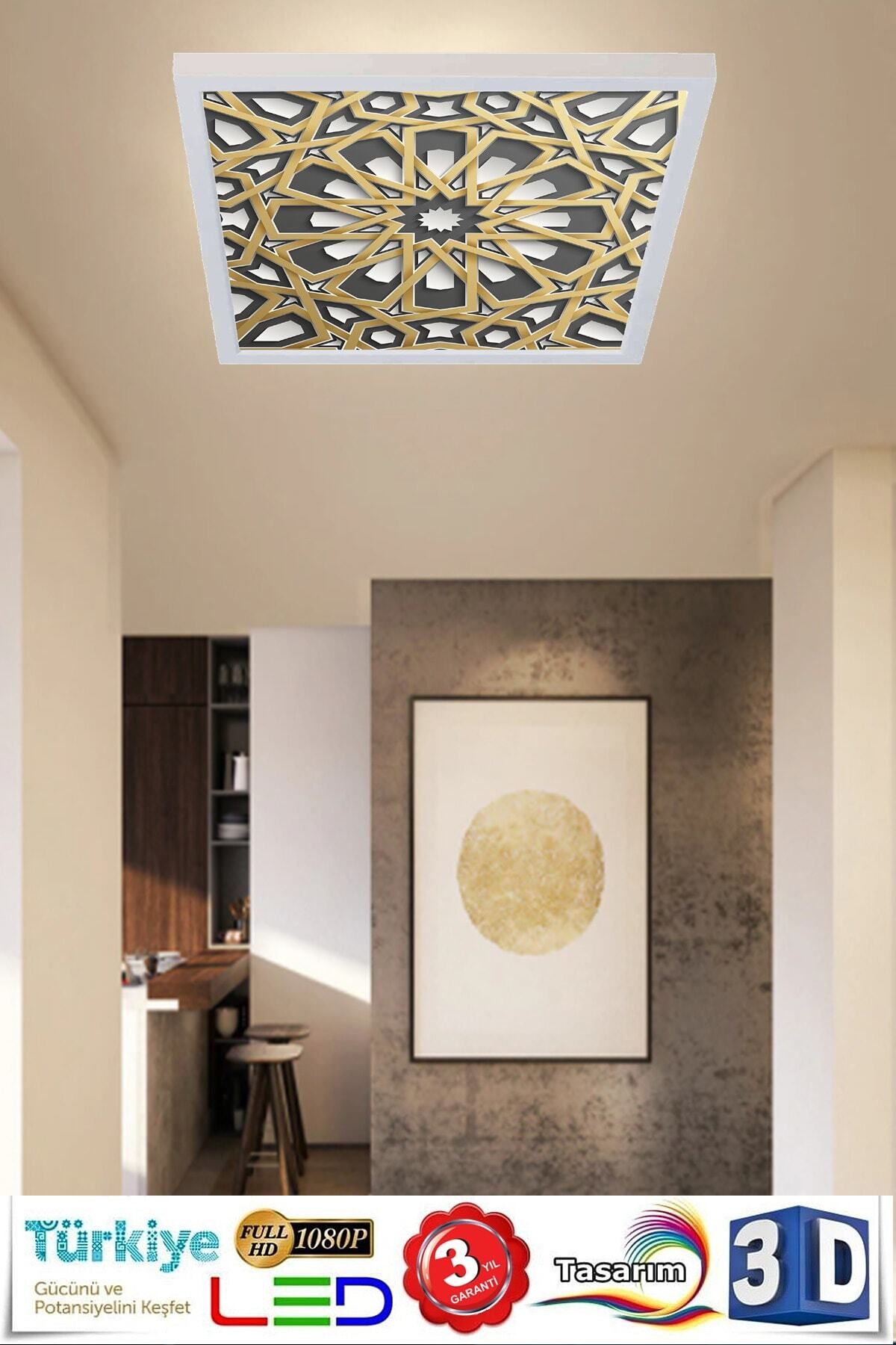 Gökyüzü Panel-3D Printed Led Chandelier Architectural Pattern Ceiling 60Watt Led Lighting 60Cmx60Cm Modern Chandelier 6