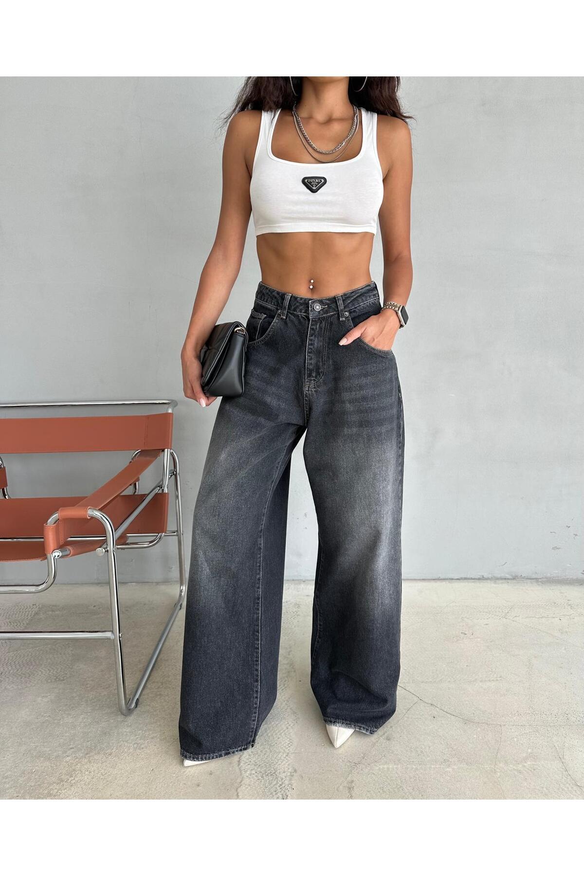 Zeo Basic-ZEO BASIC FÜME PALAZZO FİT JEAN ШТАНИ 1