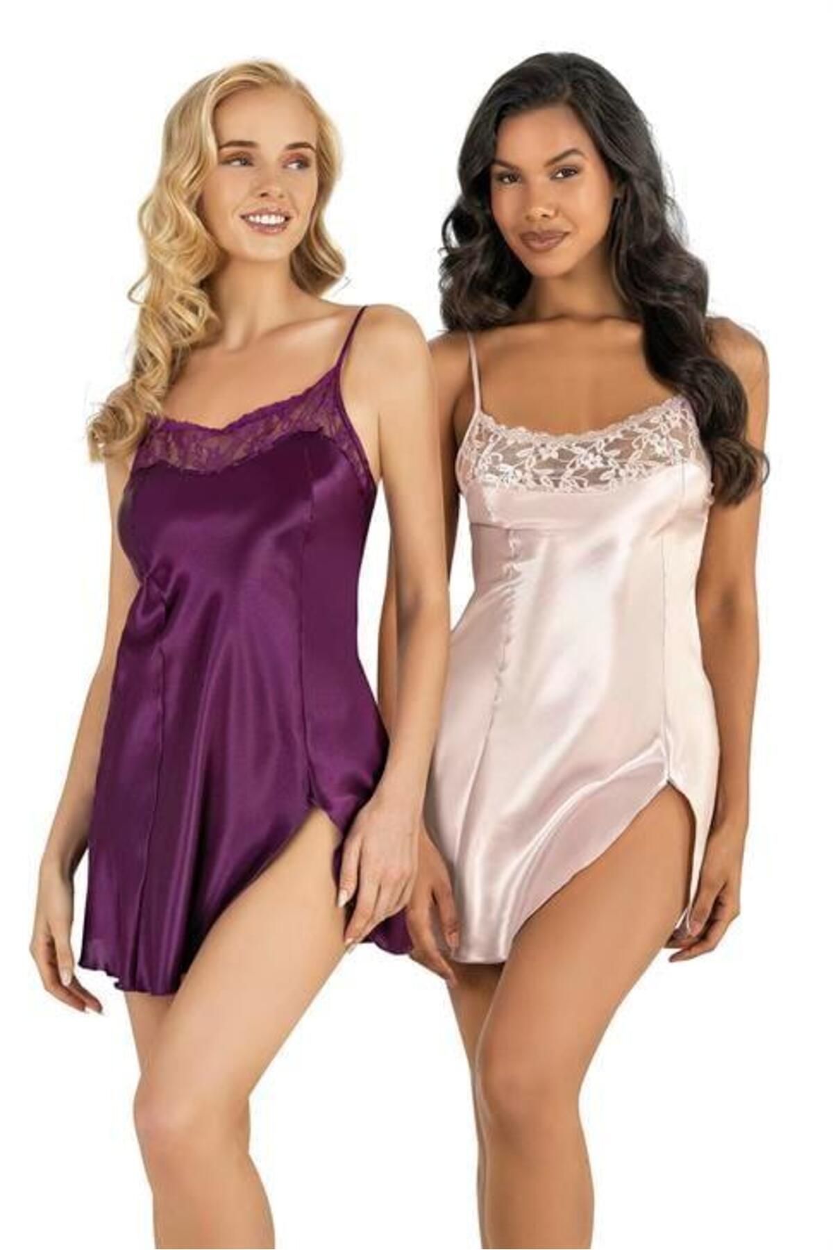 Findit-Purple Short Satin Nightgown 8217 1